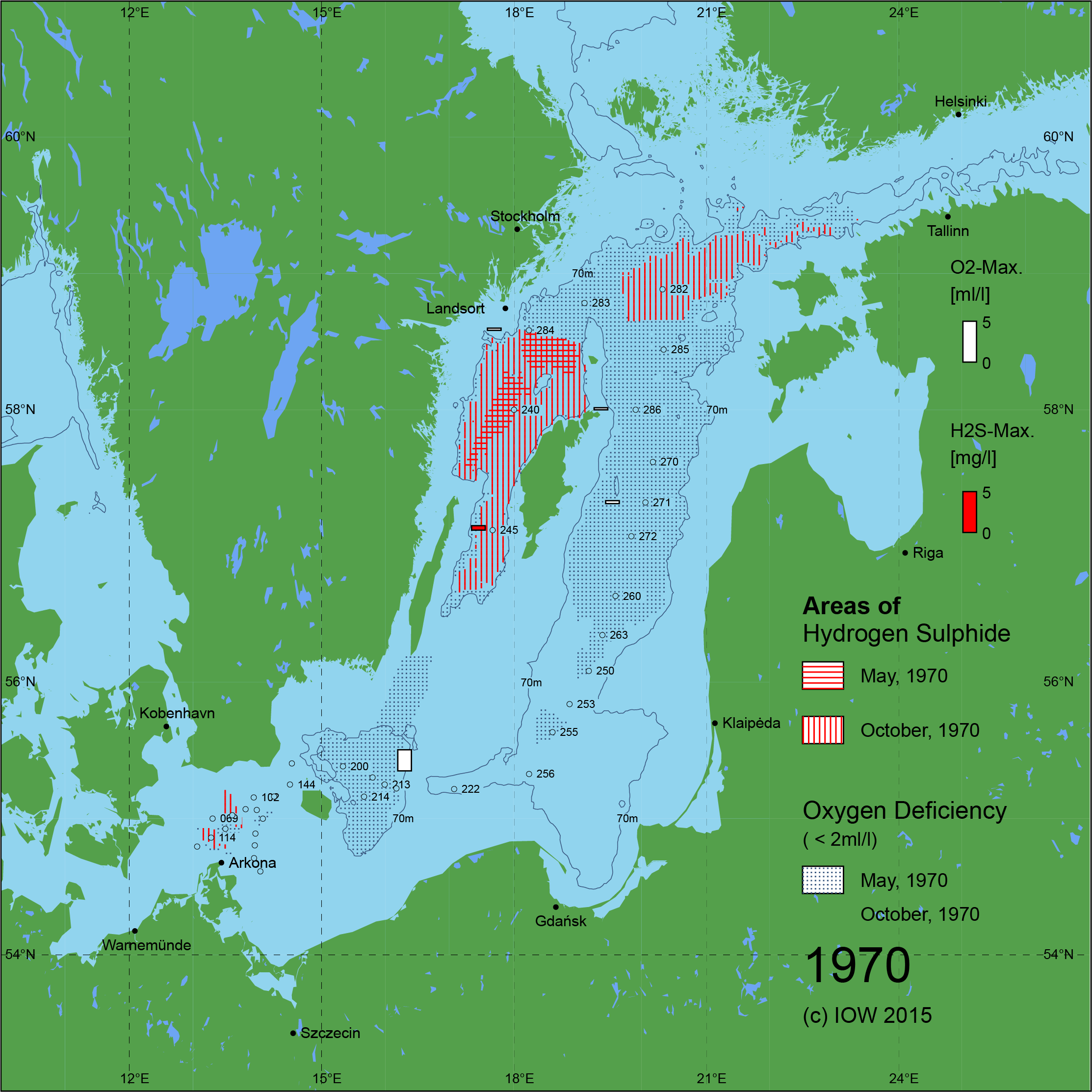 Sauerstoffarme und sauerstofffreie Gebiete in der Ostsee - 1970