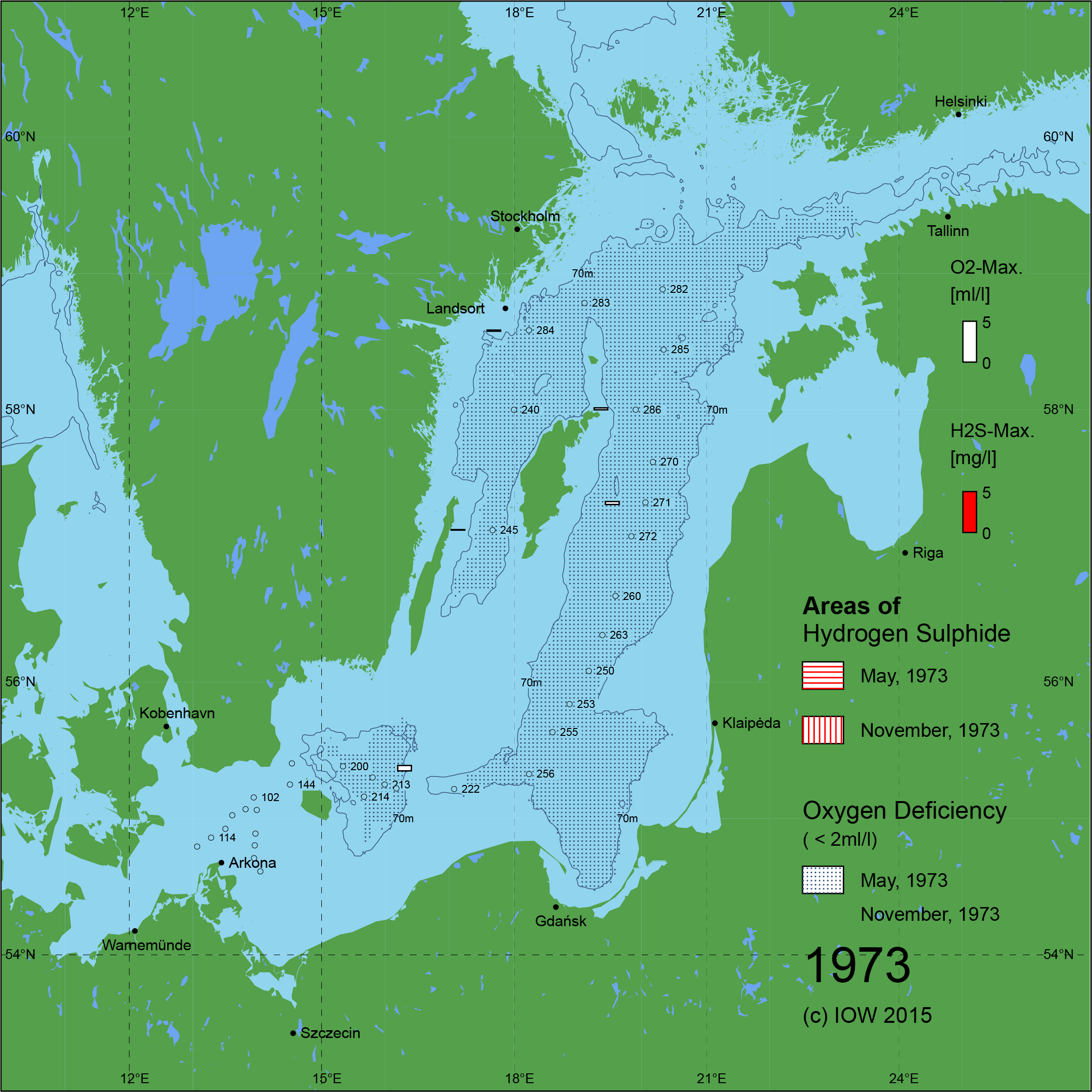 Sauerstoffarme und sauerstofffreie Gebiete in der Ostsee - 1973