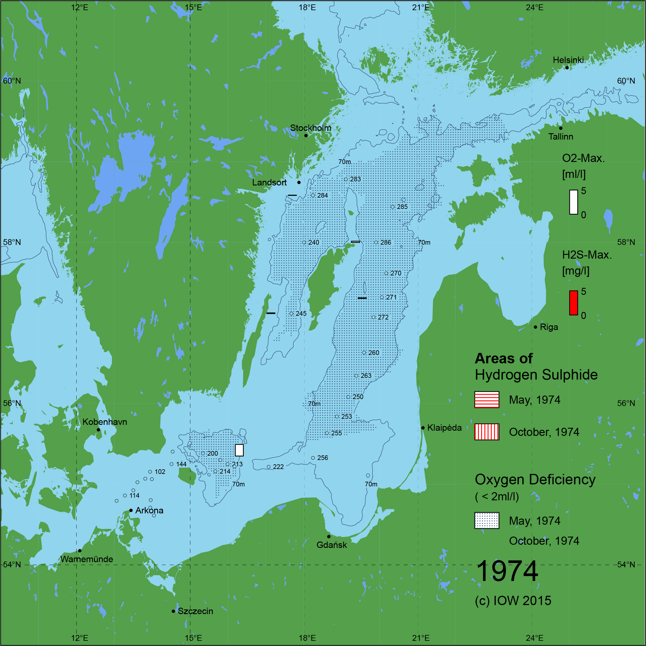 Sauerstoffarme und sauerstofffreie Gebiete in der Ostsee - 1974