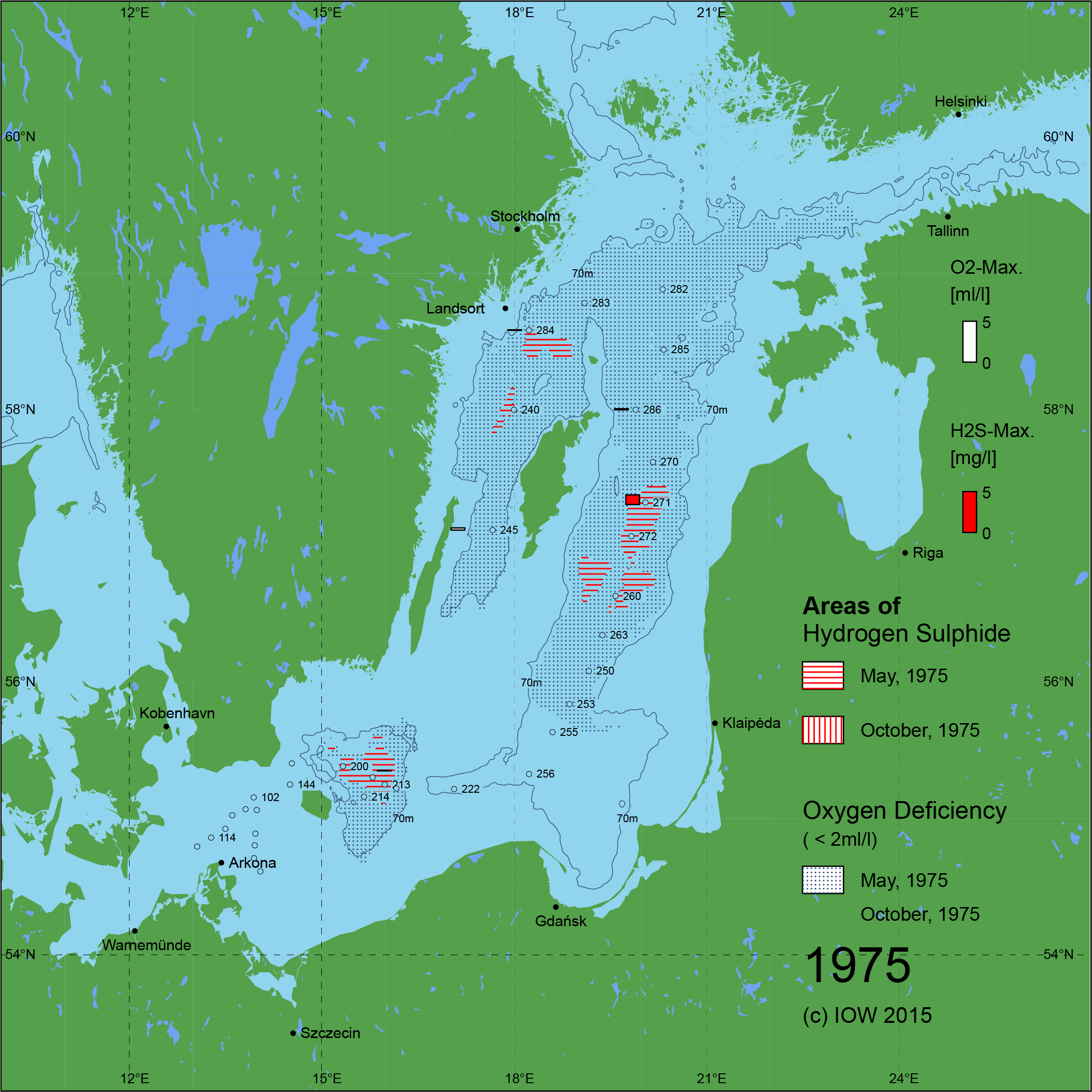 Sauerstoffarme und sauerstofffreie Gebiete in der Ostsee - 1975