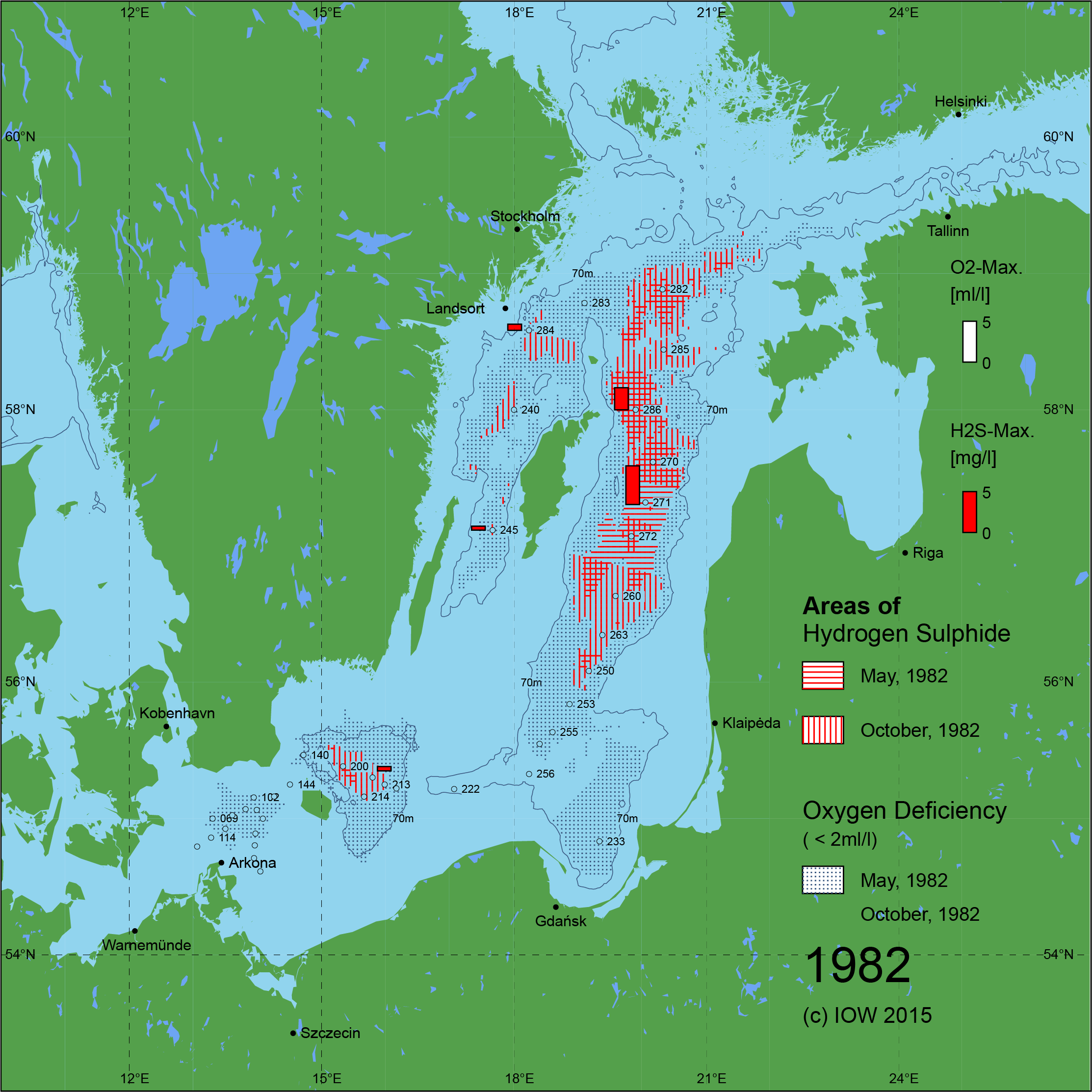Sauerstoffarme und sauerstofffreie Gebiete in der Ostsee - 1982