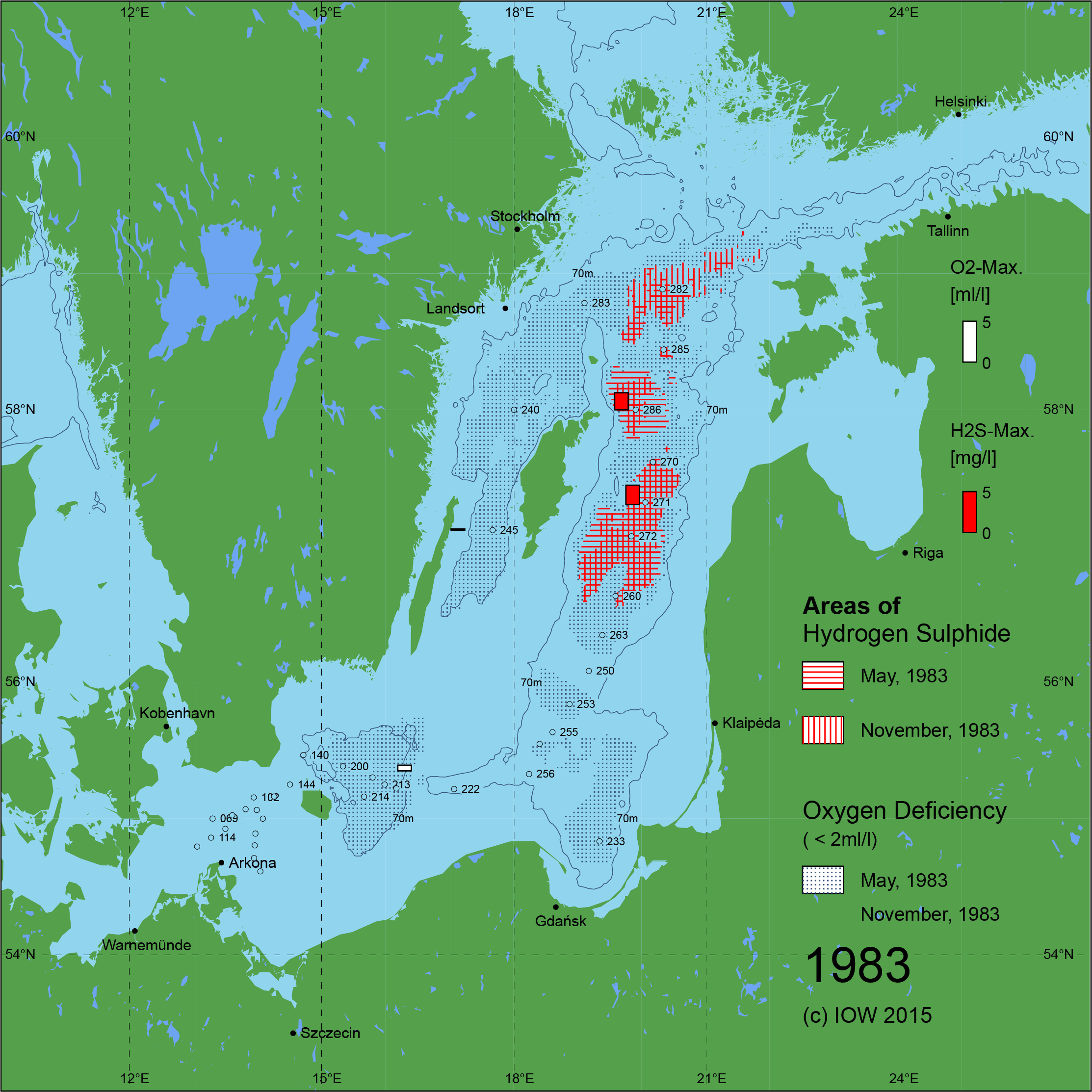 Sauerstoffarme und sauerstofffreie Gebiete in der Ostsee - 1983