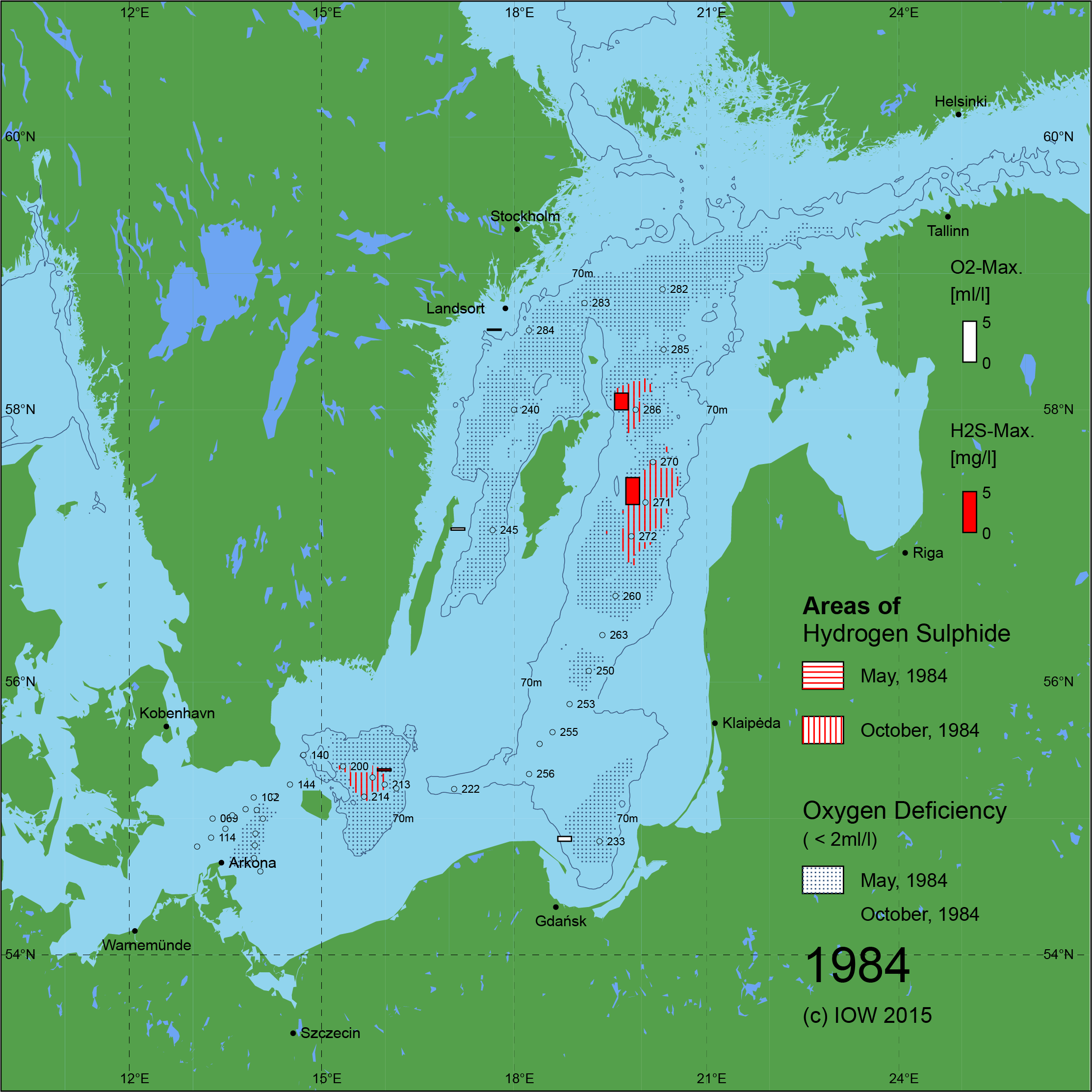 Sauerstoffarme und sauerstofffreie Gebiete in der Ostsee - 1984