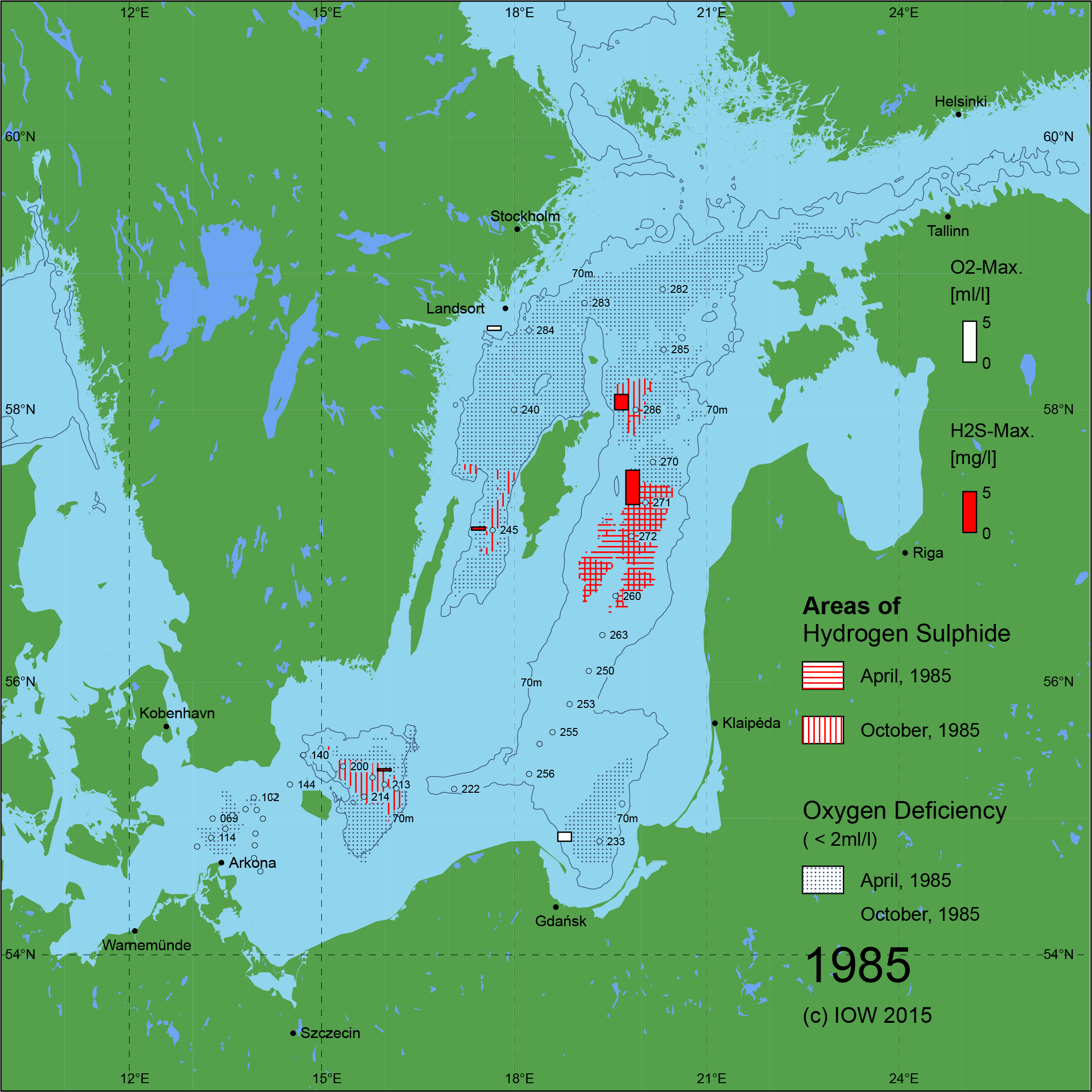 Sauerstoffarme und sauerstofffreie Gebiete in der Ostsee - 1985