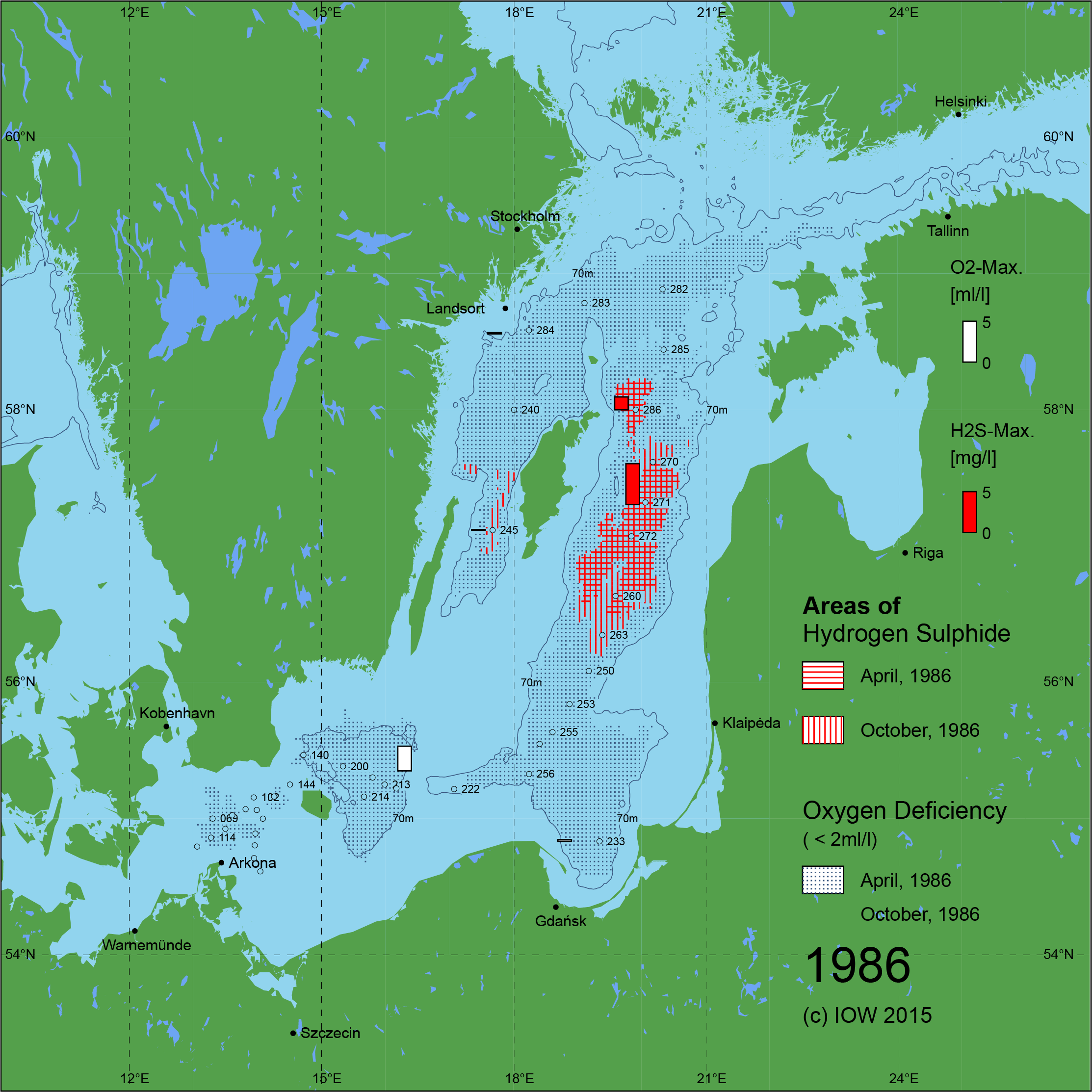 Sauerstoffarme und sauerstofffreie Gebiete in der Ostsee - 1986