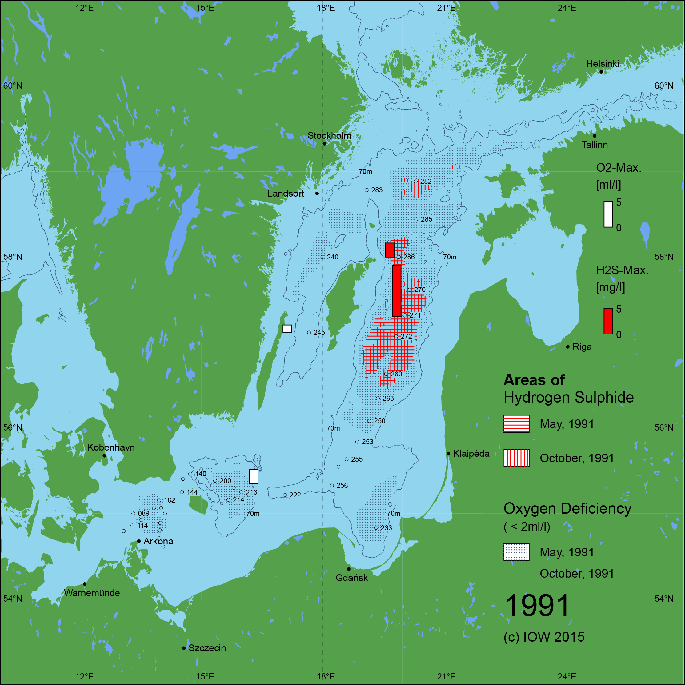 Sauerstoffarme und sauerstofffreie Gebiete in der Ostsee - 1991