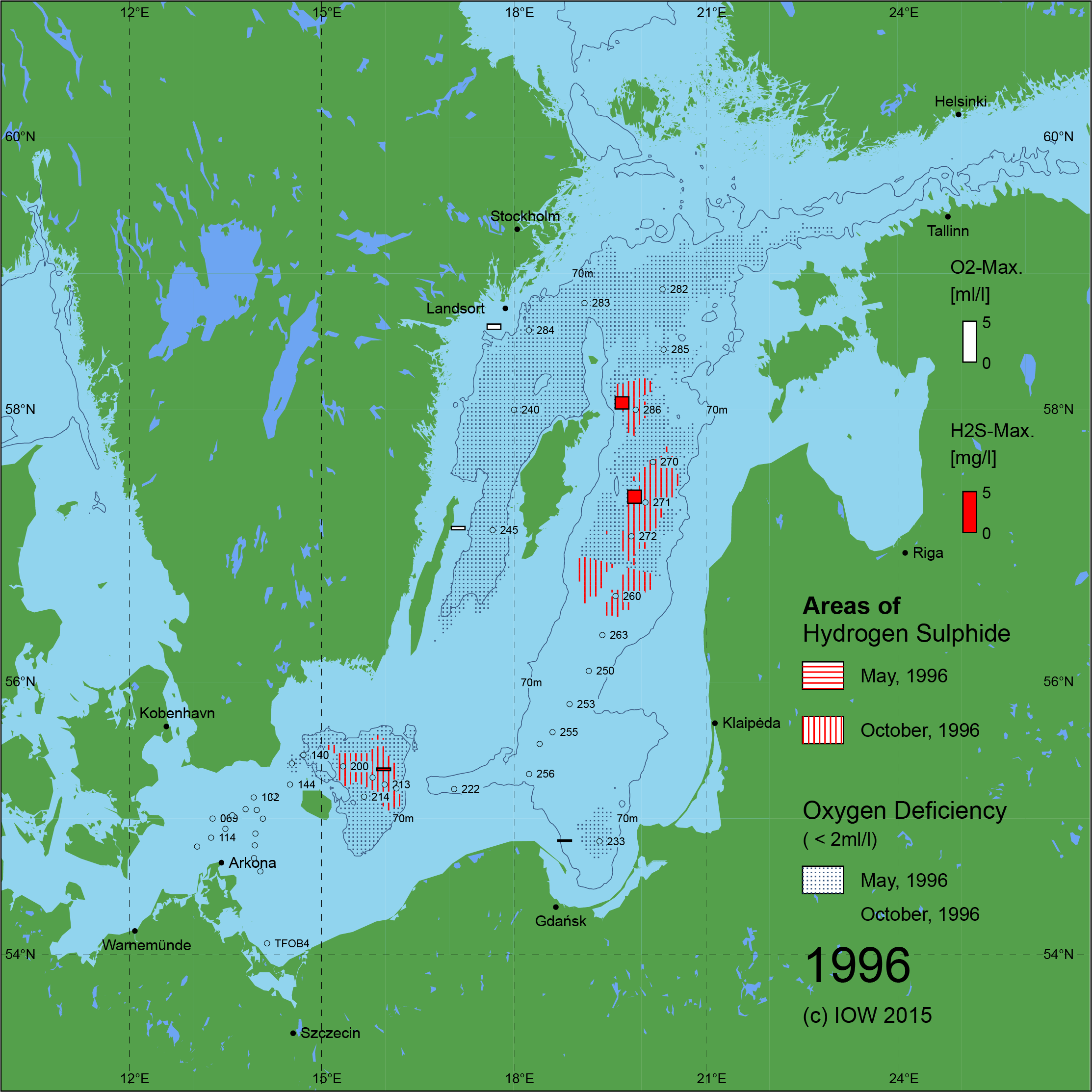Sauerstoffarme und sauerstofffreie Gebiete in der Ostsee - 1996