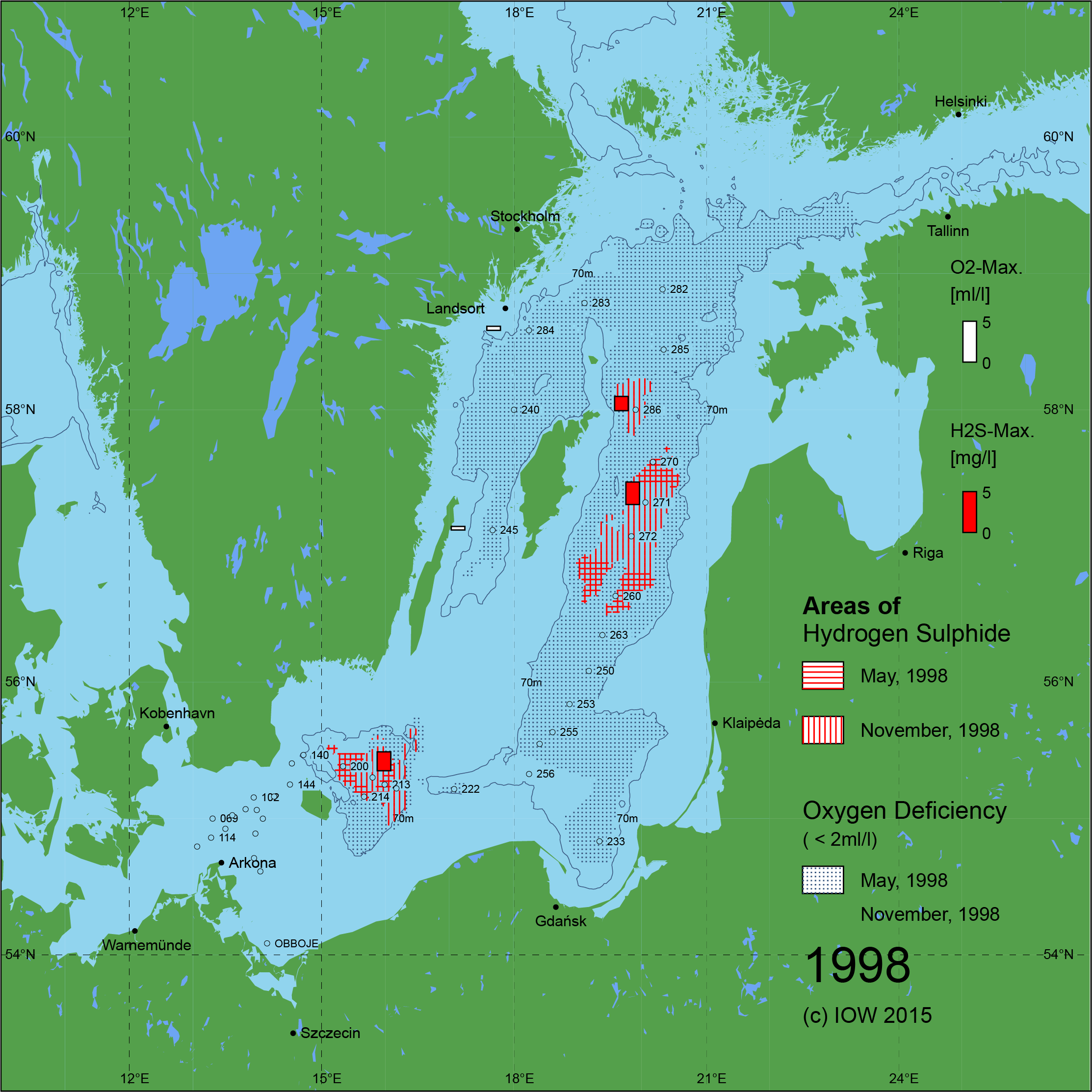 Sauerstoffarme und sauerstofffreie Gebiete in der Ostsee - 1998