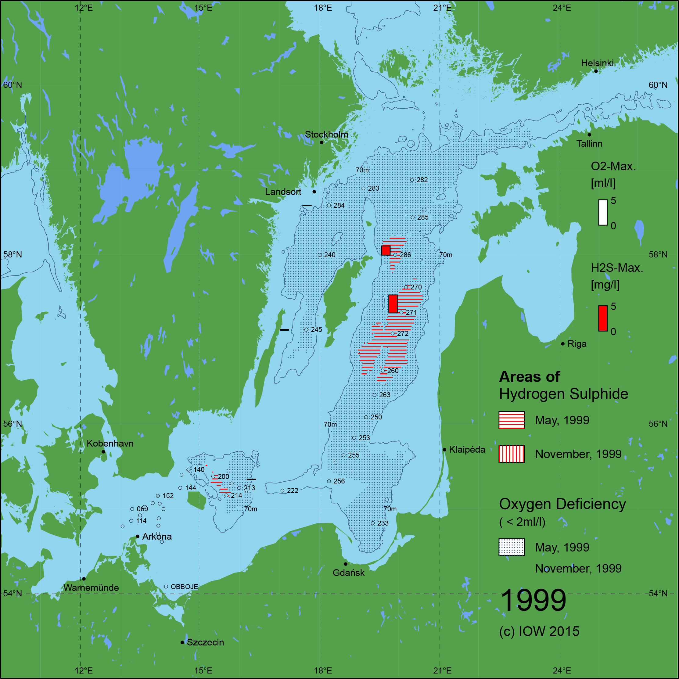 Sauerstoffarme und sauerstofffreie Gebiete in der Ostsee - 1999