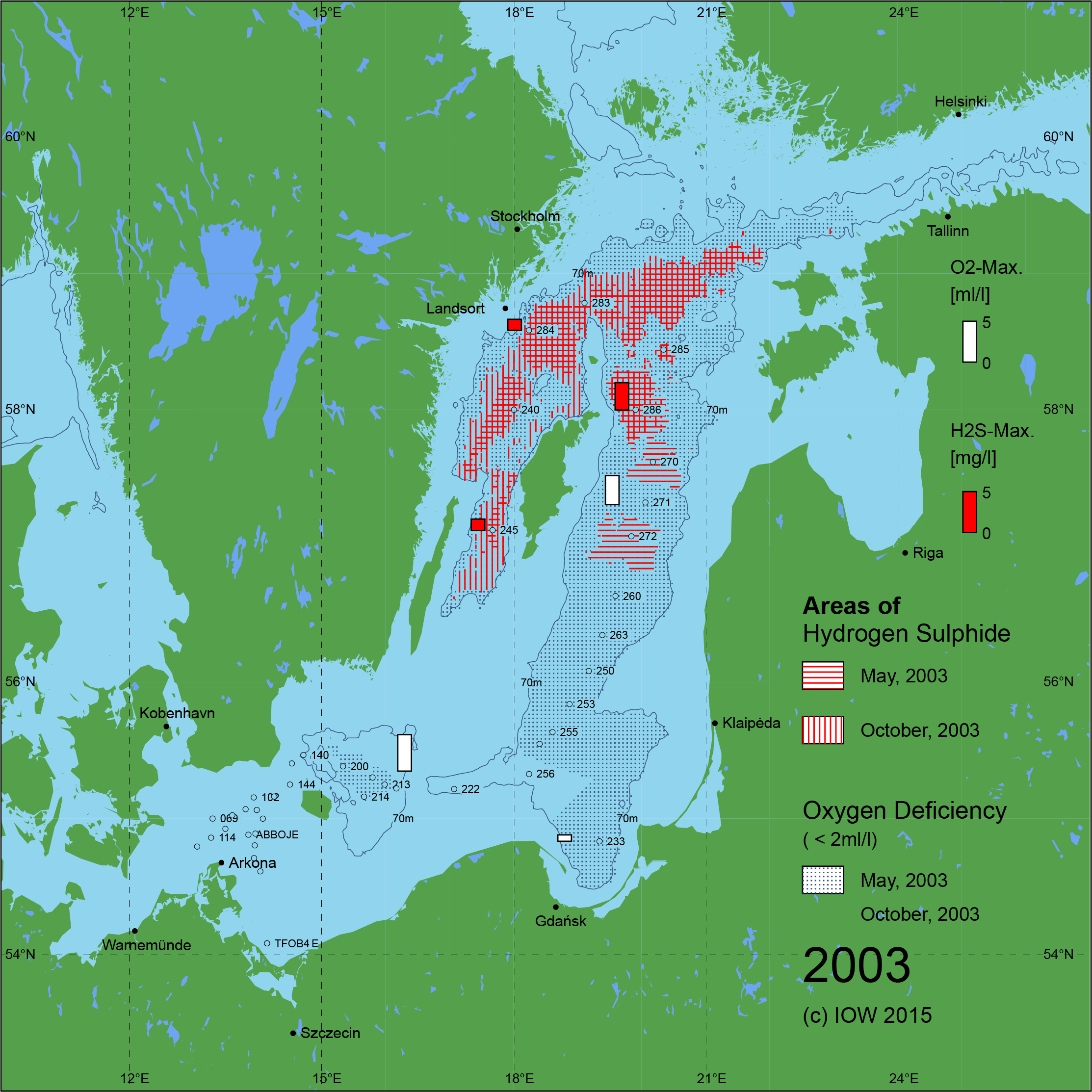 Sauerstoffarme und sauerstofffreie Gebiete in der Ostsee - 2003