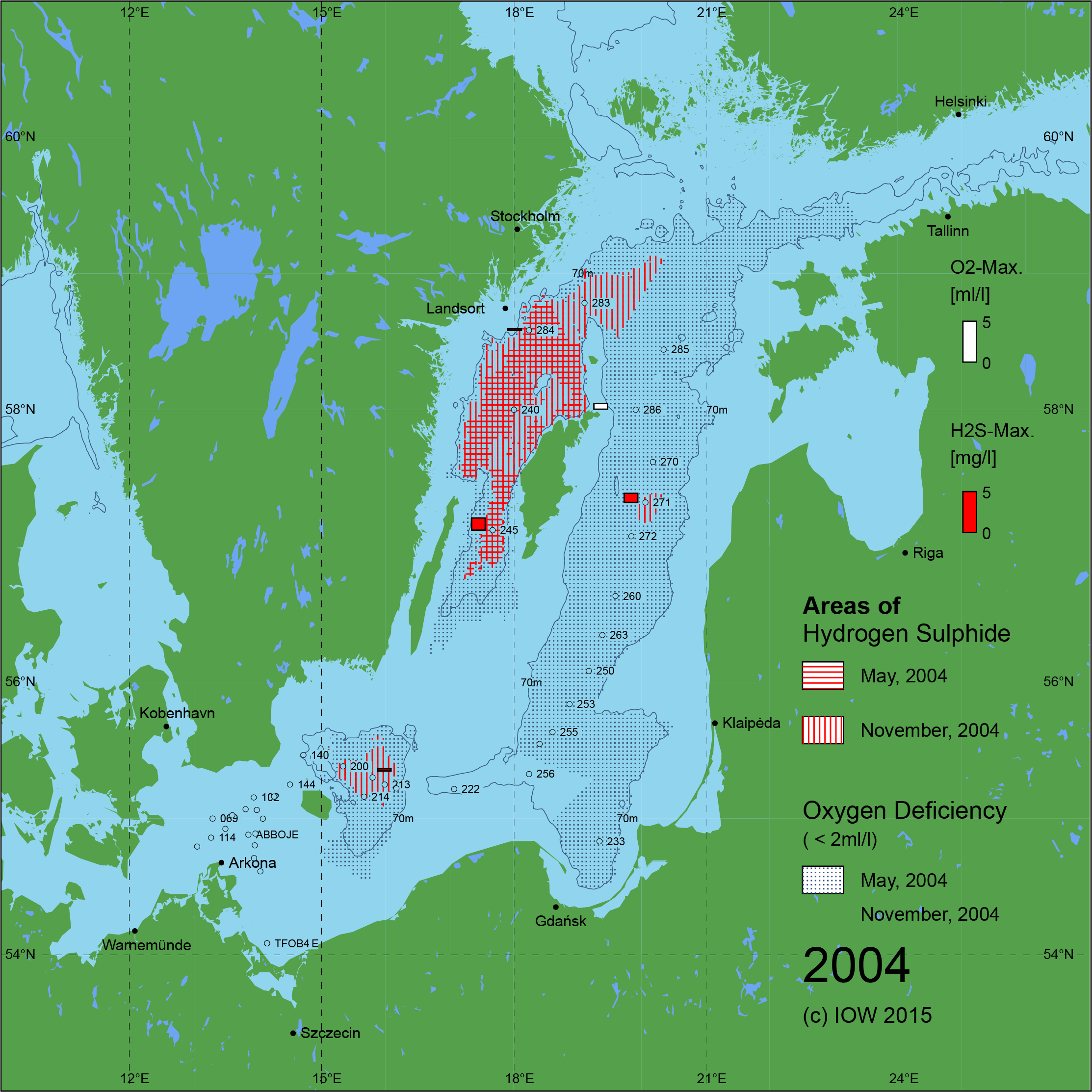 Sauerstoffarme und sauerstofffreie Gebiete in der Ostsee - 2004