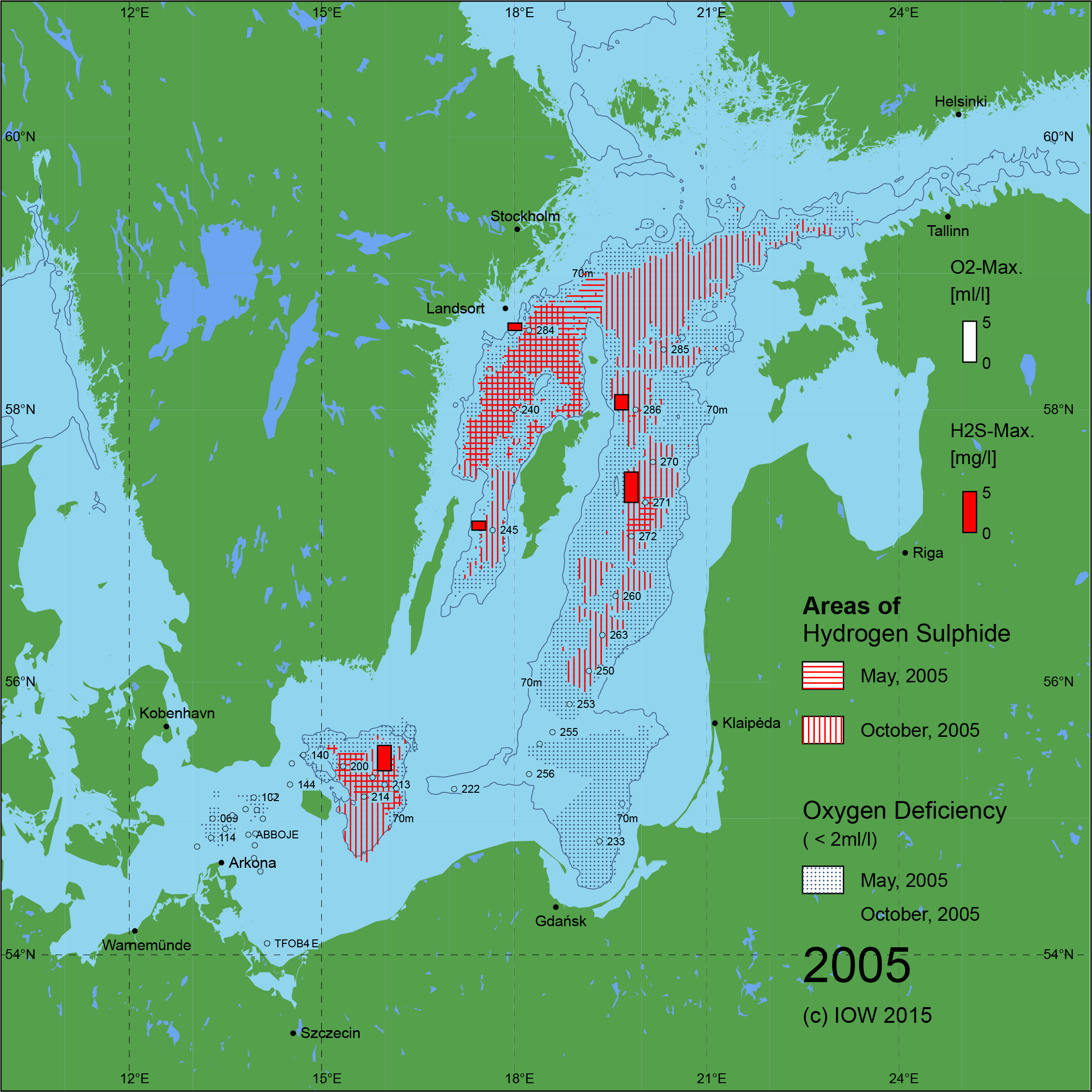 Sauerstoffarme und sauerstofffreie Gebiete in der Ostsee - 2005