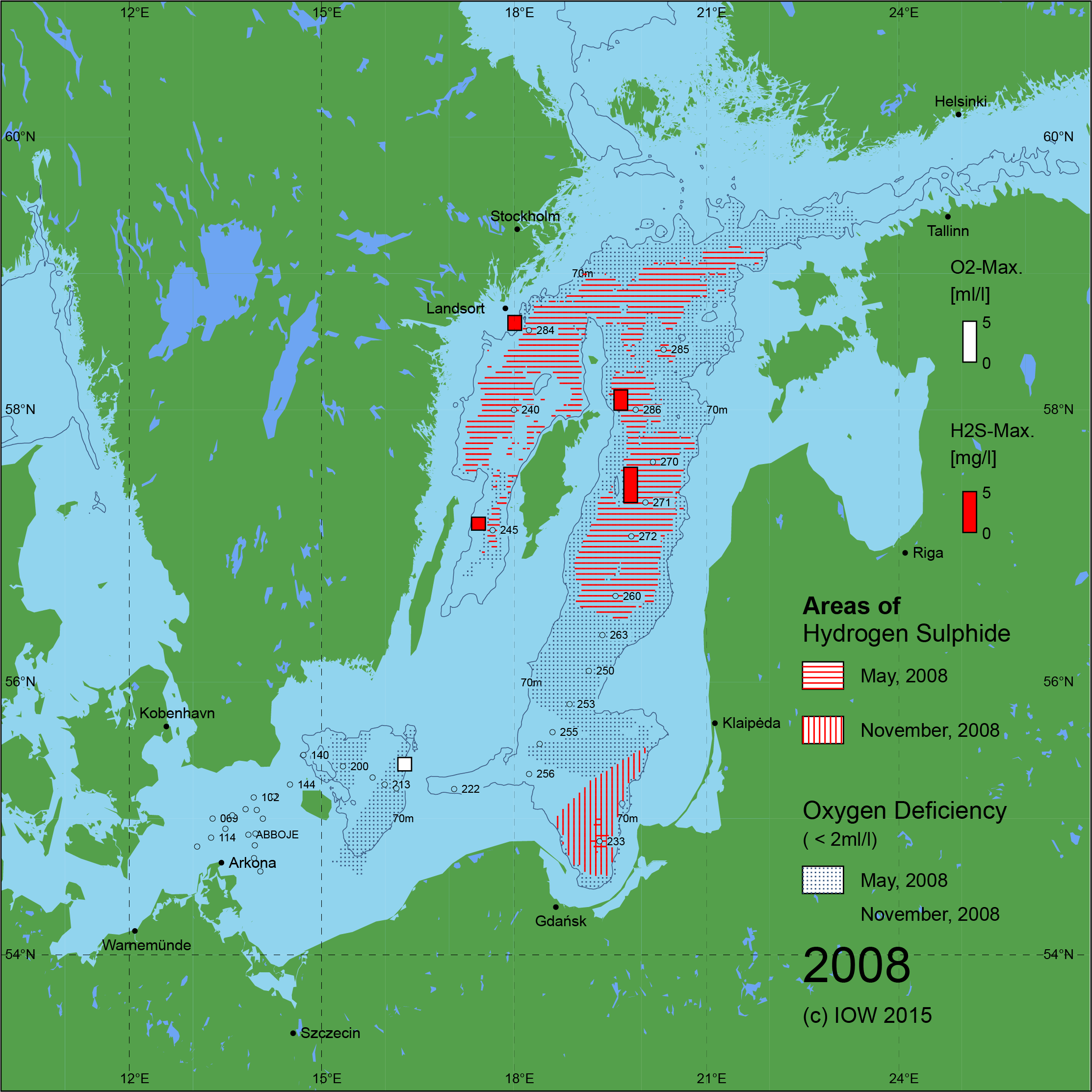 Sauerstoffarme und sauerstofffreie Gebiete in der Ostsee - 2008