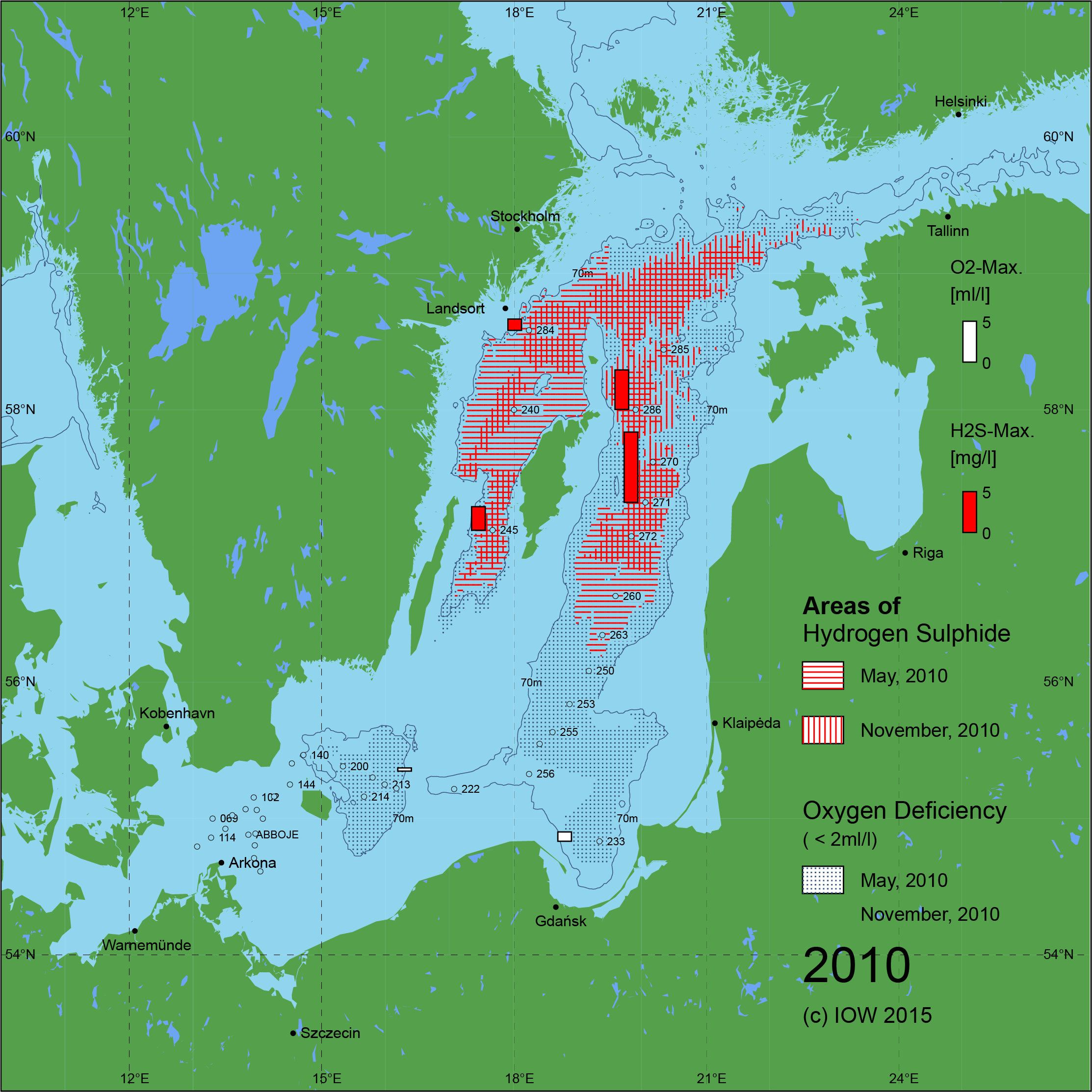 Sauerstoffarme und sauerstofffreie Gebiete in der Ostsee - 2010