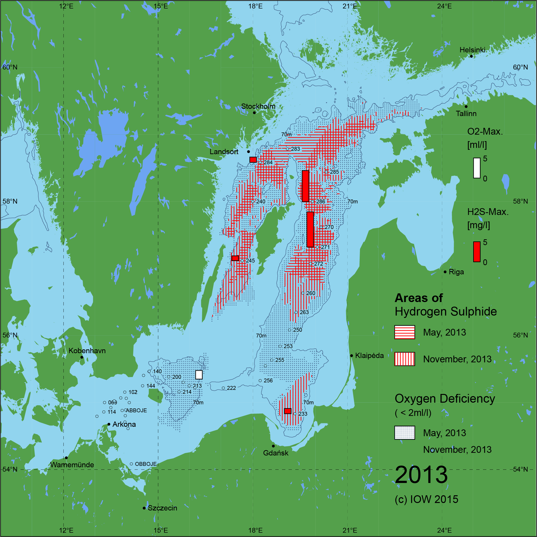 Sauerstoffarme und sauerstofffreie Gebiete in der Ostsee - 2013