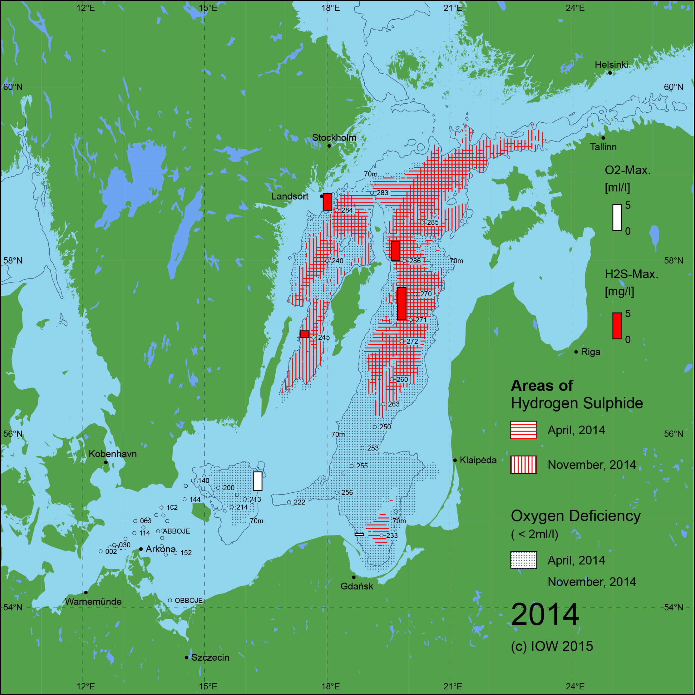 Sauerstoffarme und sauerstofffreie Gebiete in der Ostsee - 2014