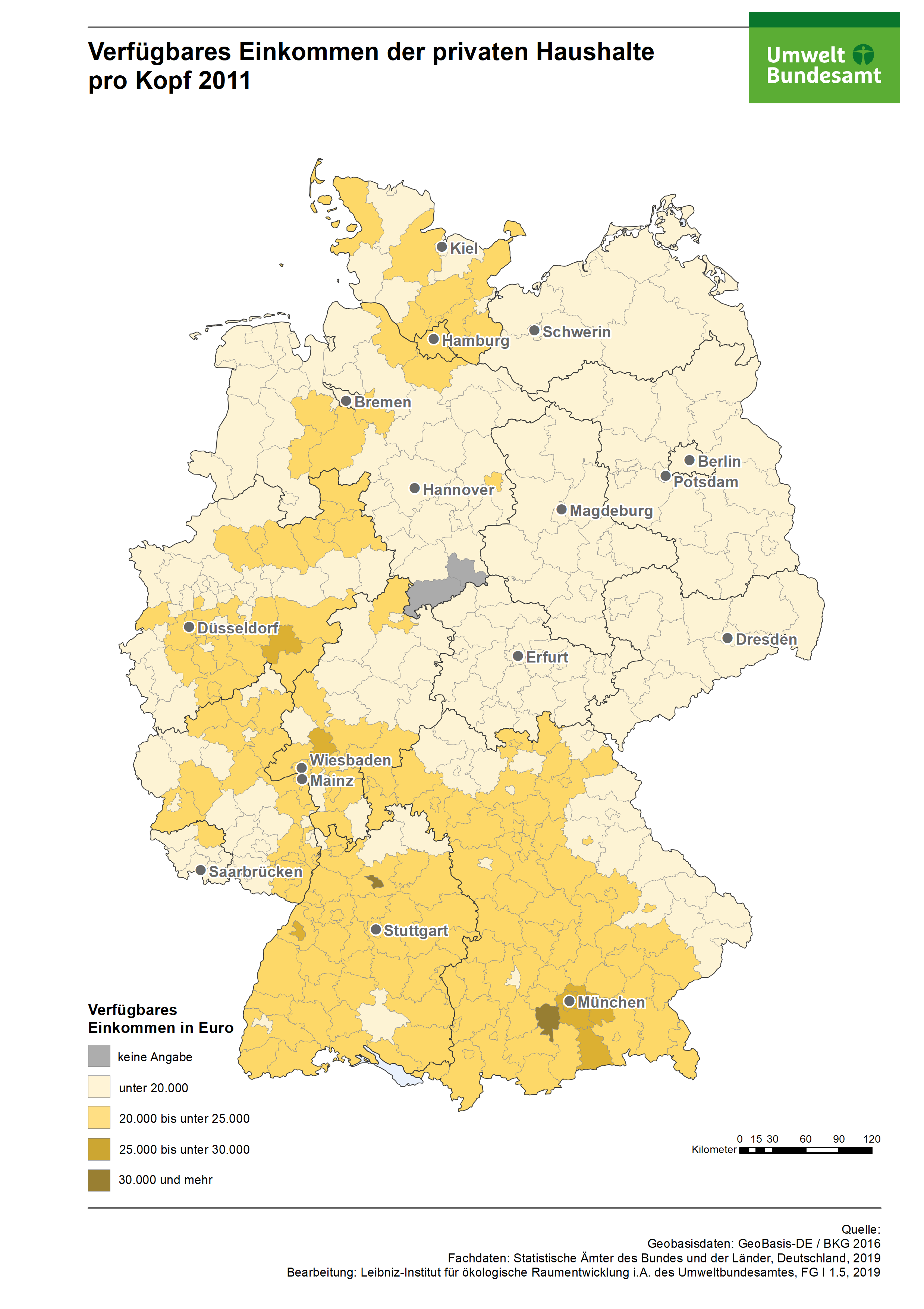 Verfügbares Einkommen der Haushalte pro Kopf 2011