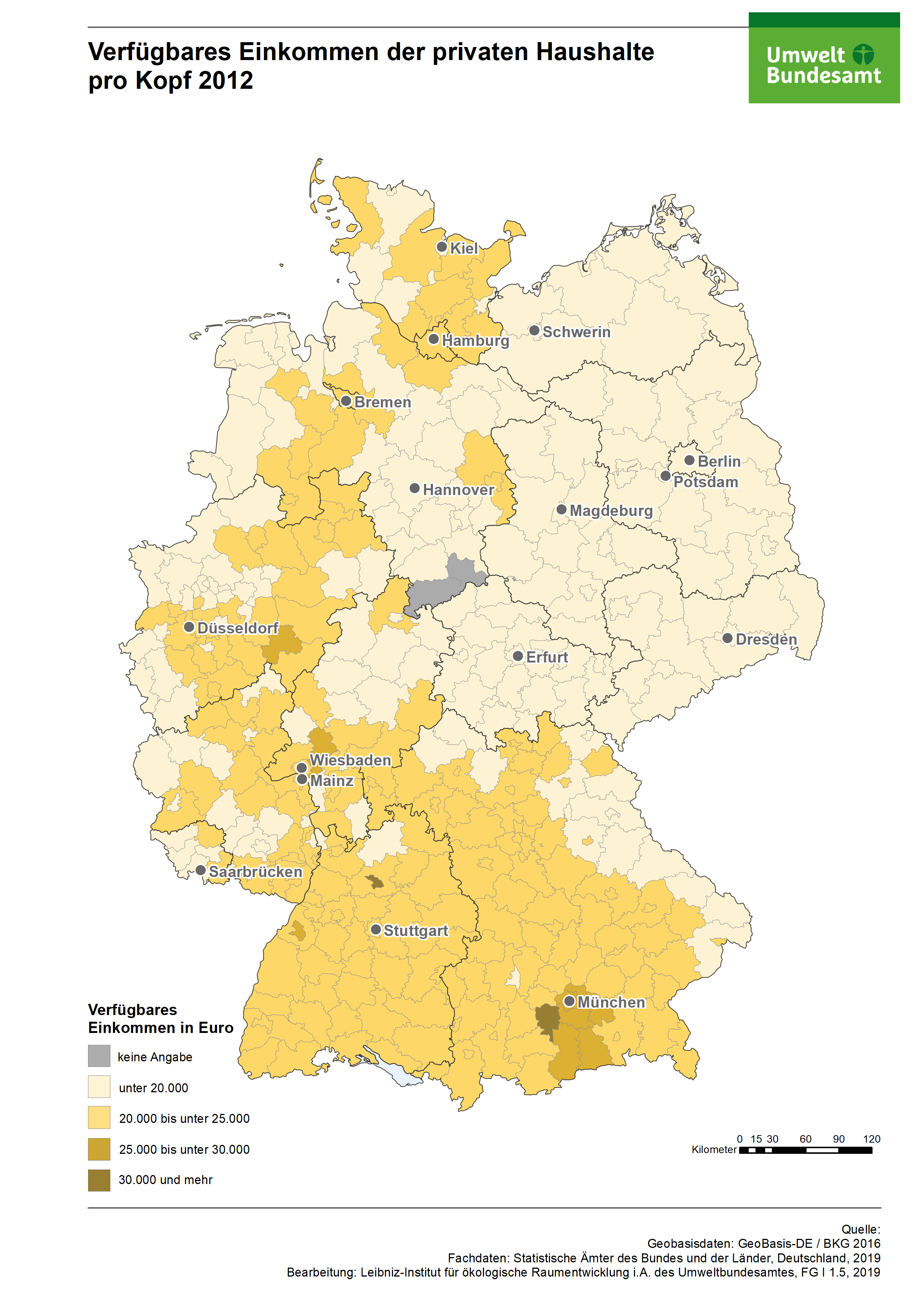 Verfügbares Einkommen der Haushalte pro Kopf 2012