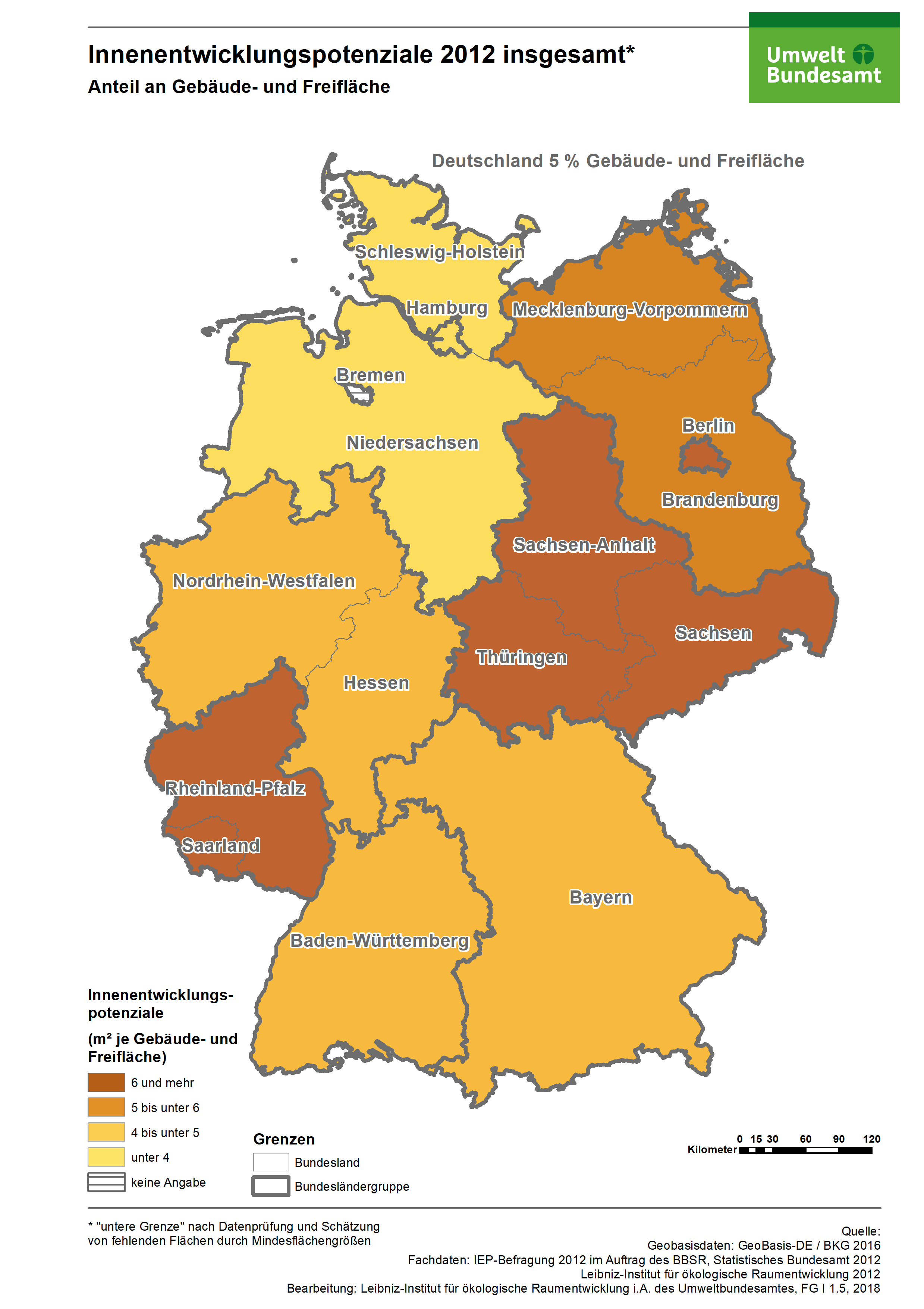 Innenentwicklungspotenziale je Gebäude- und Freifläche in Deutschland
