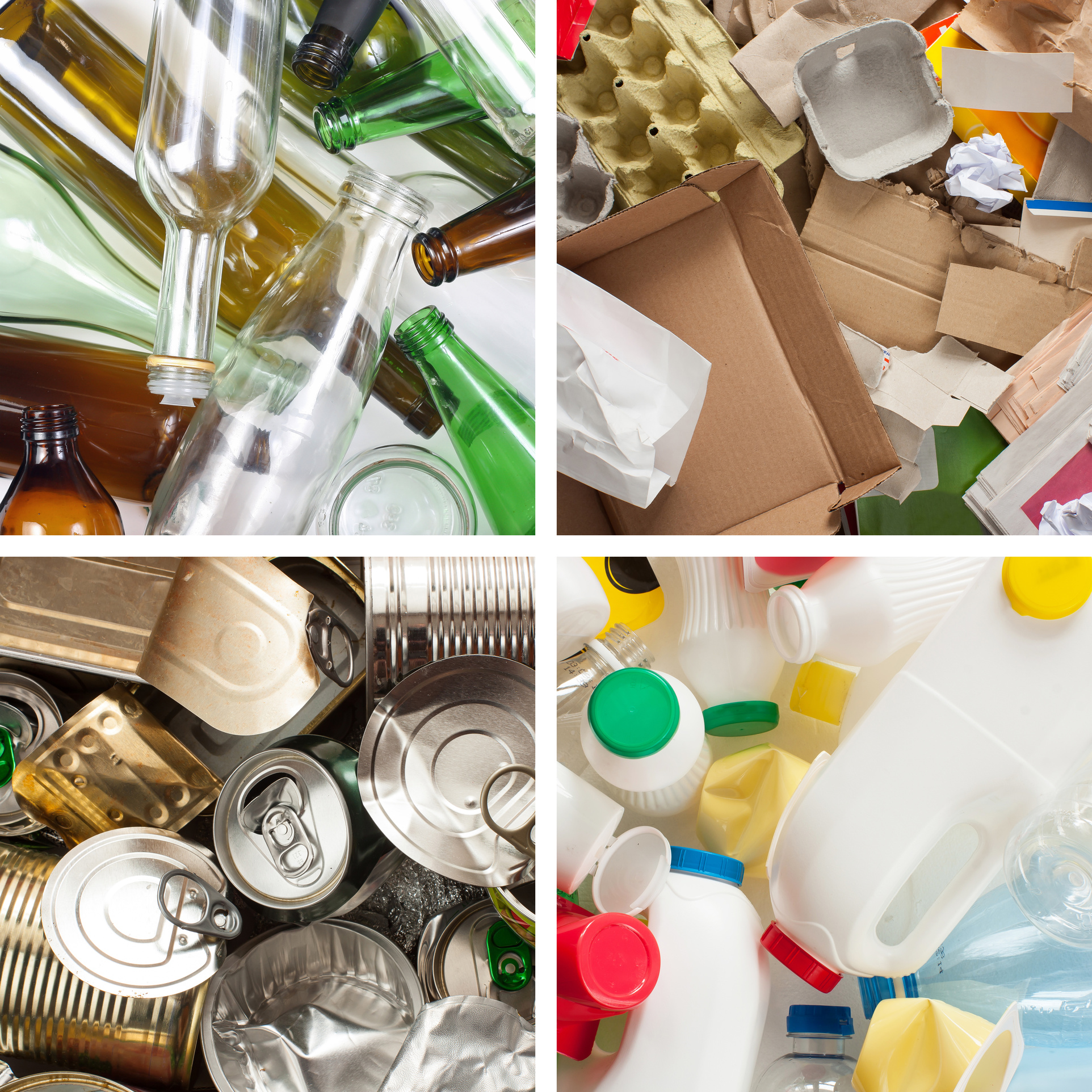 verschiedene Verpackungen: Dosen, Flaschen, Kartons