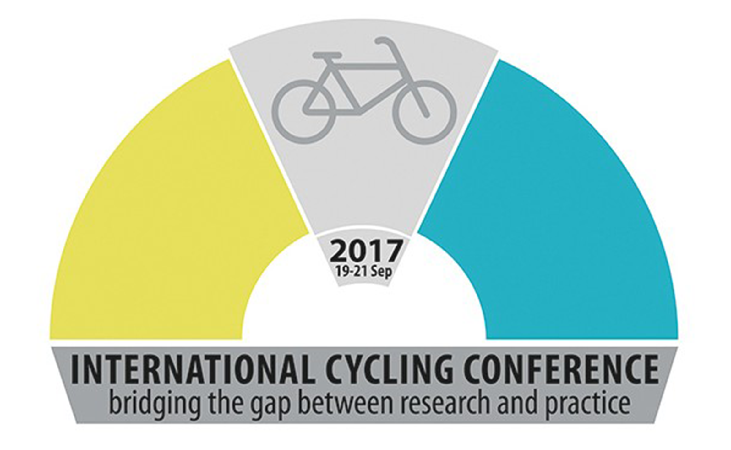 Das dreifarbige Logo der International Cycling Conference 2017 zeigt ein Fahrrad und darunter den Titel der Konferenz als Schriftzug