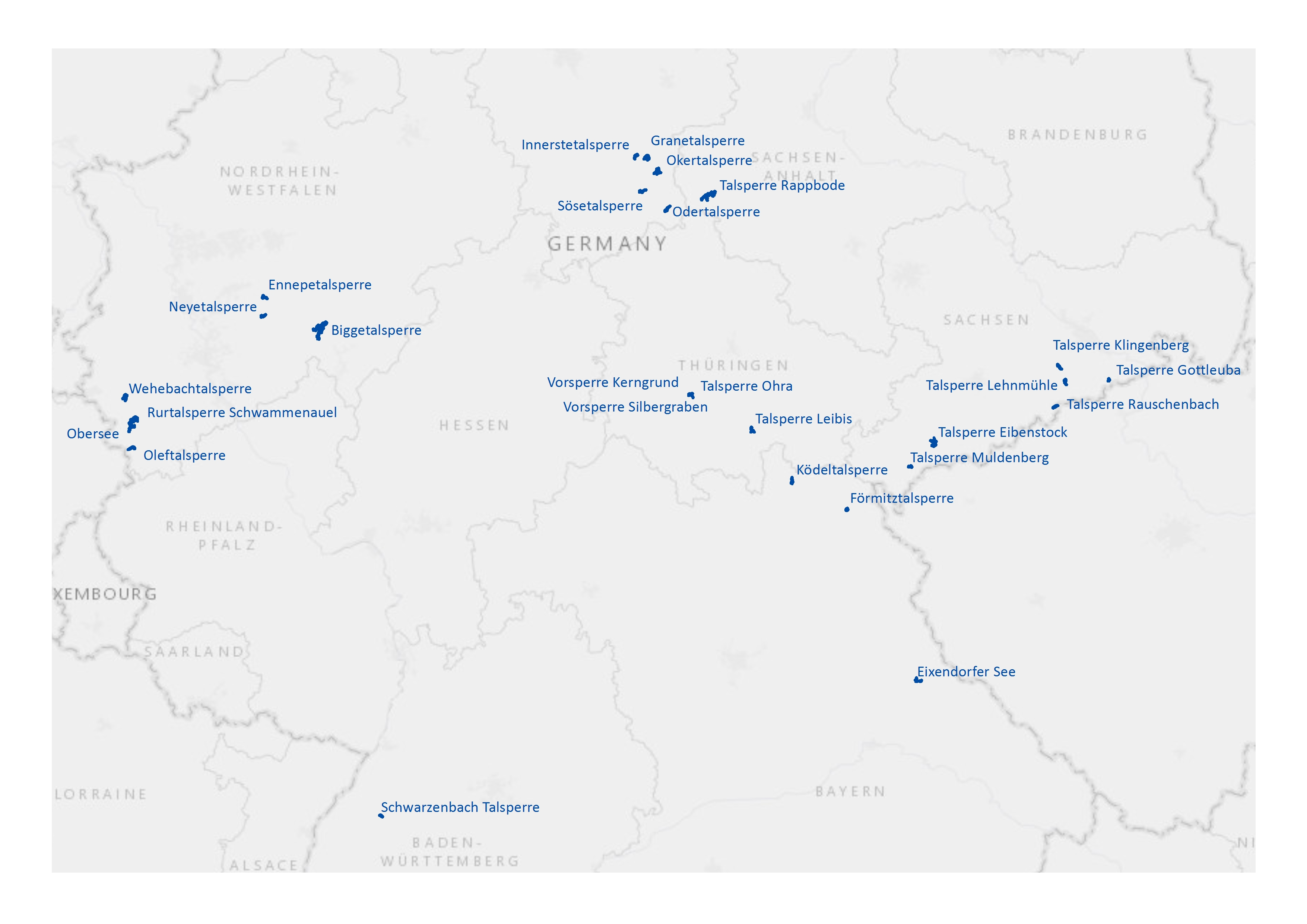 Eine Karte der Talsperren in Deutschland