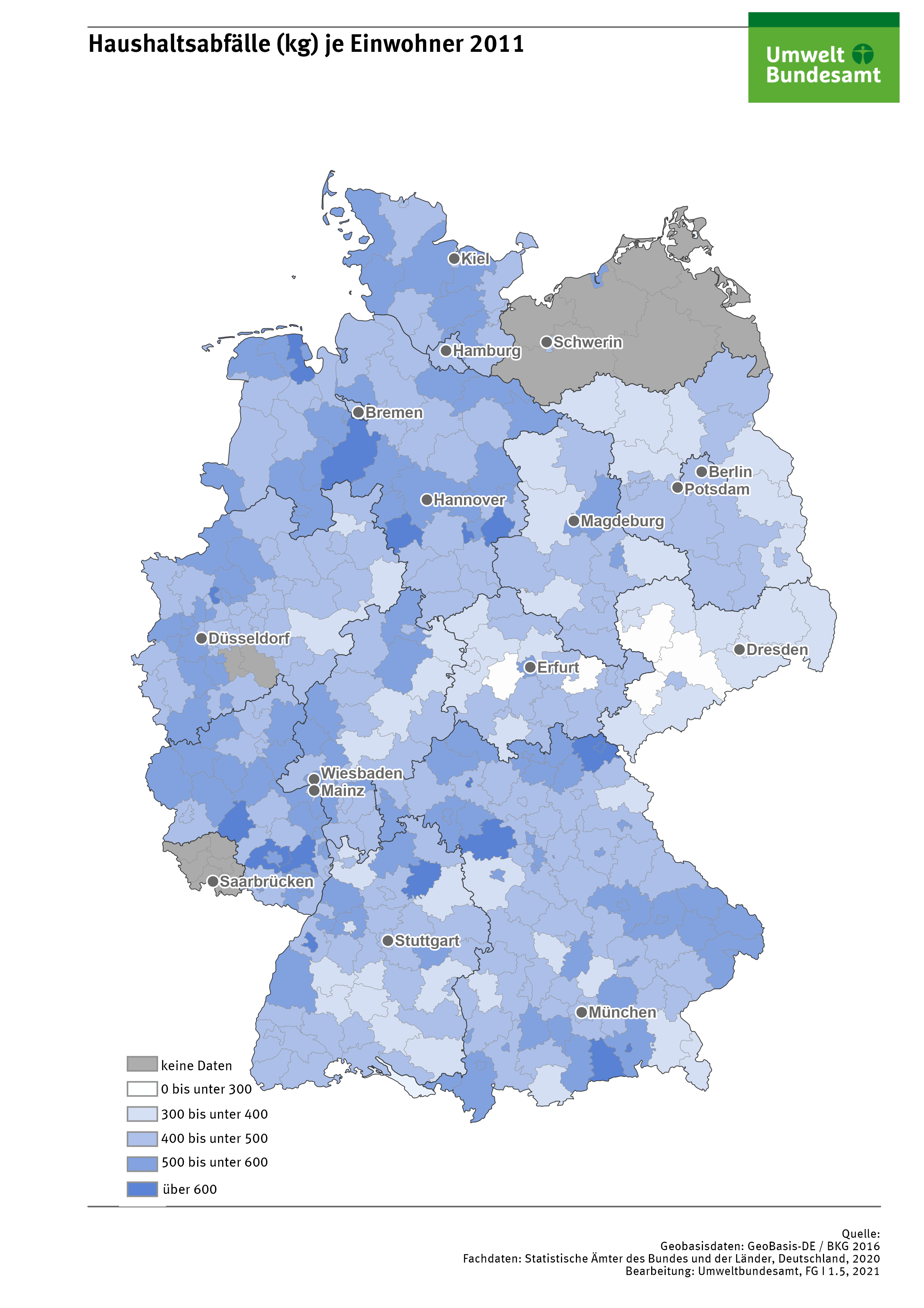Haushaltsabfälle (kg) je Einwohner 2011