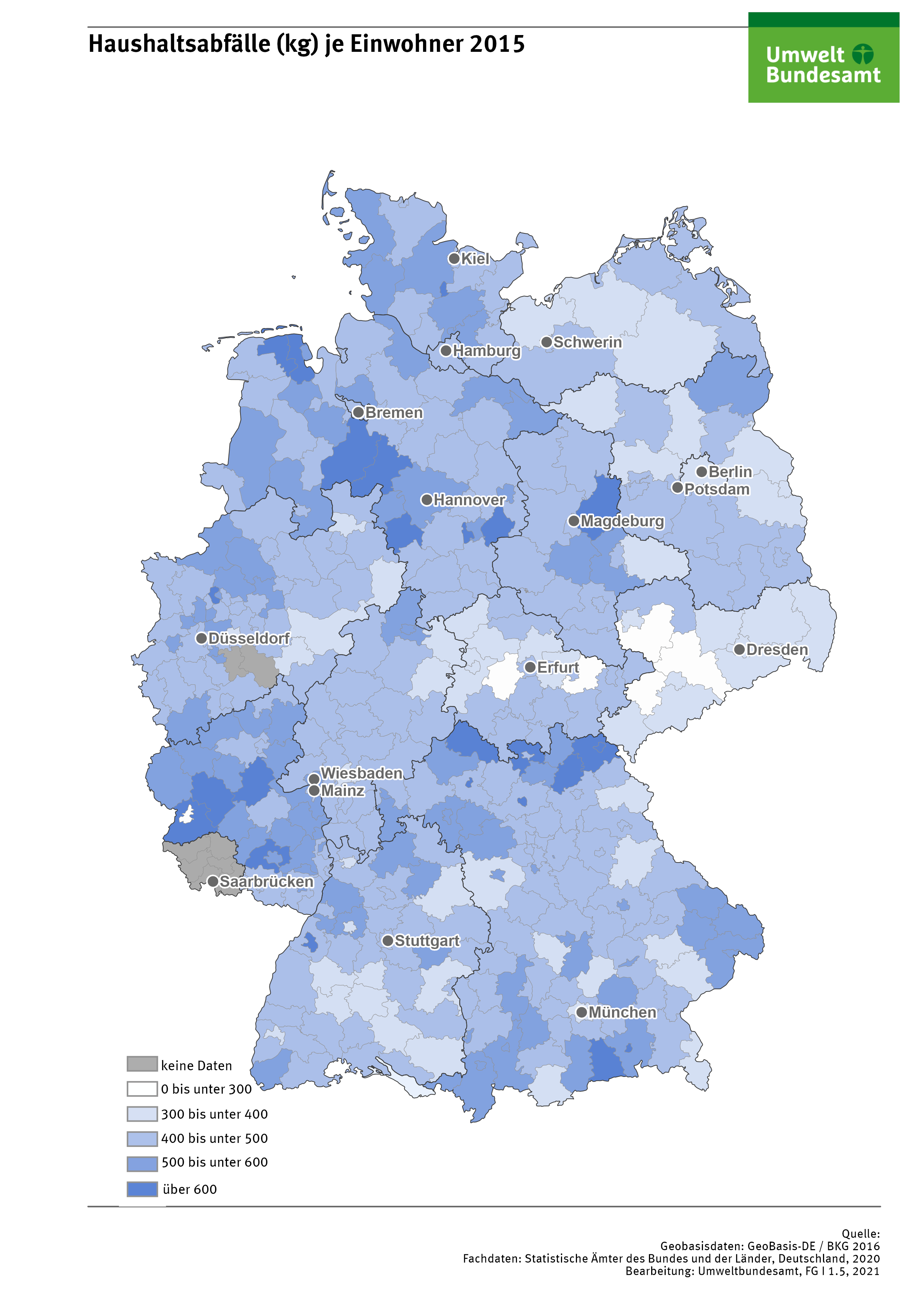 Haushaltsabfälle (kg) je Einwohner 2015