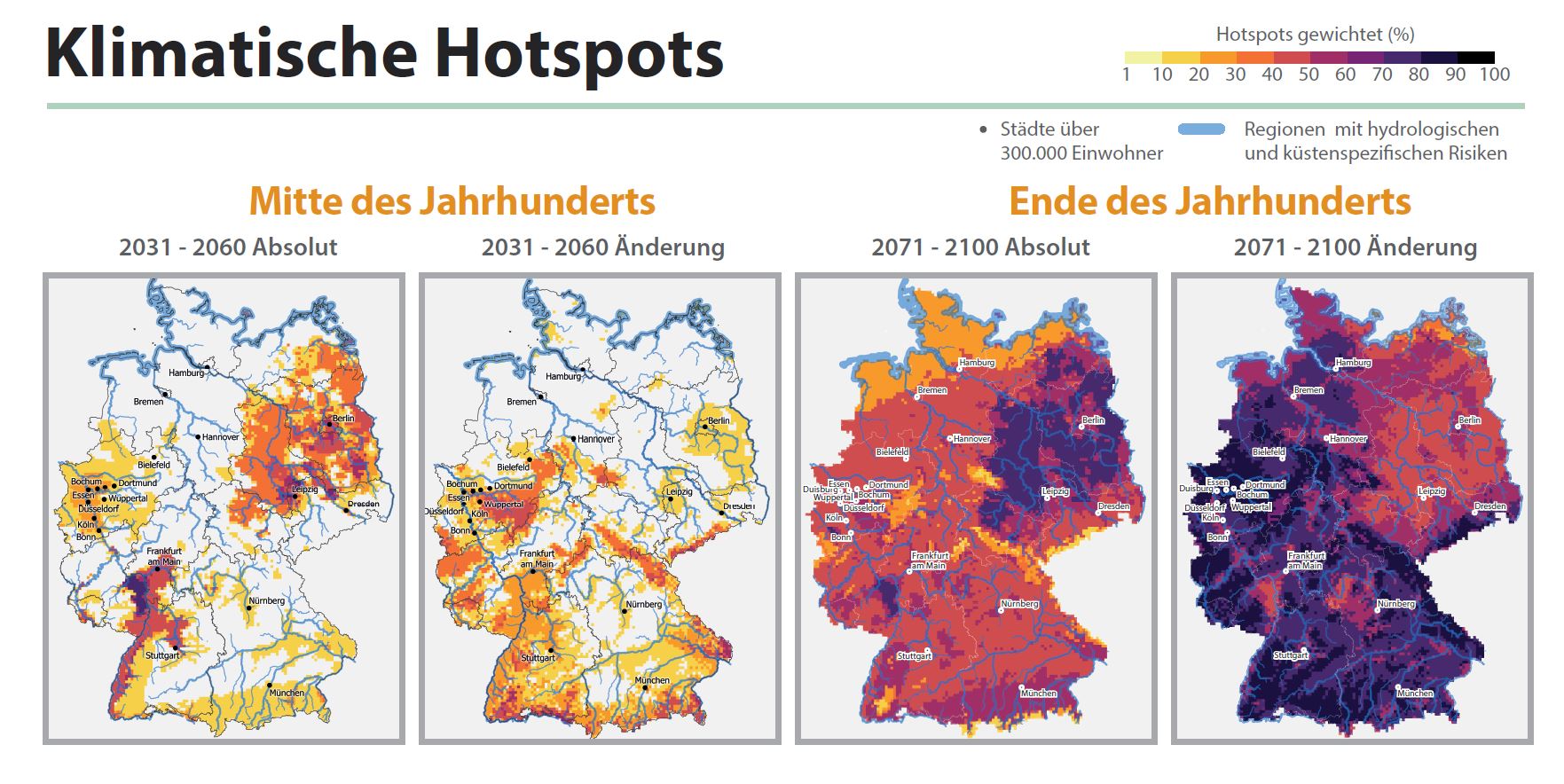 Deutschlandkarte mit eingezeichneten Klimahotspots