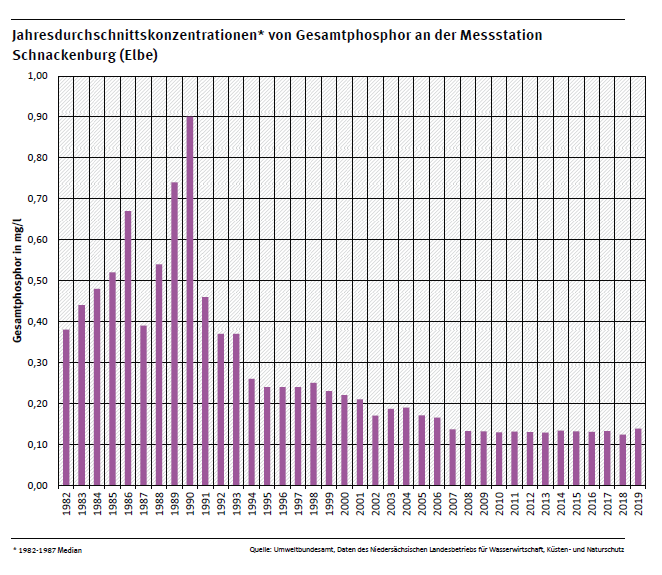 Jahresdurchschnittskonzentration von Gesamtphosphor an Messstelle Schnackenburg an der Elbe