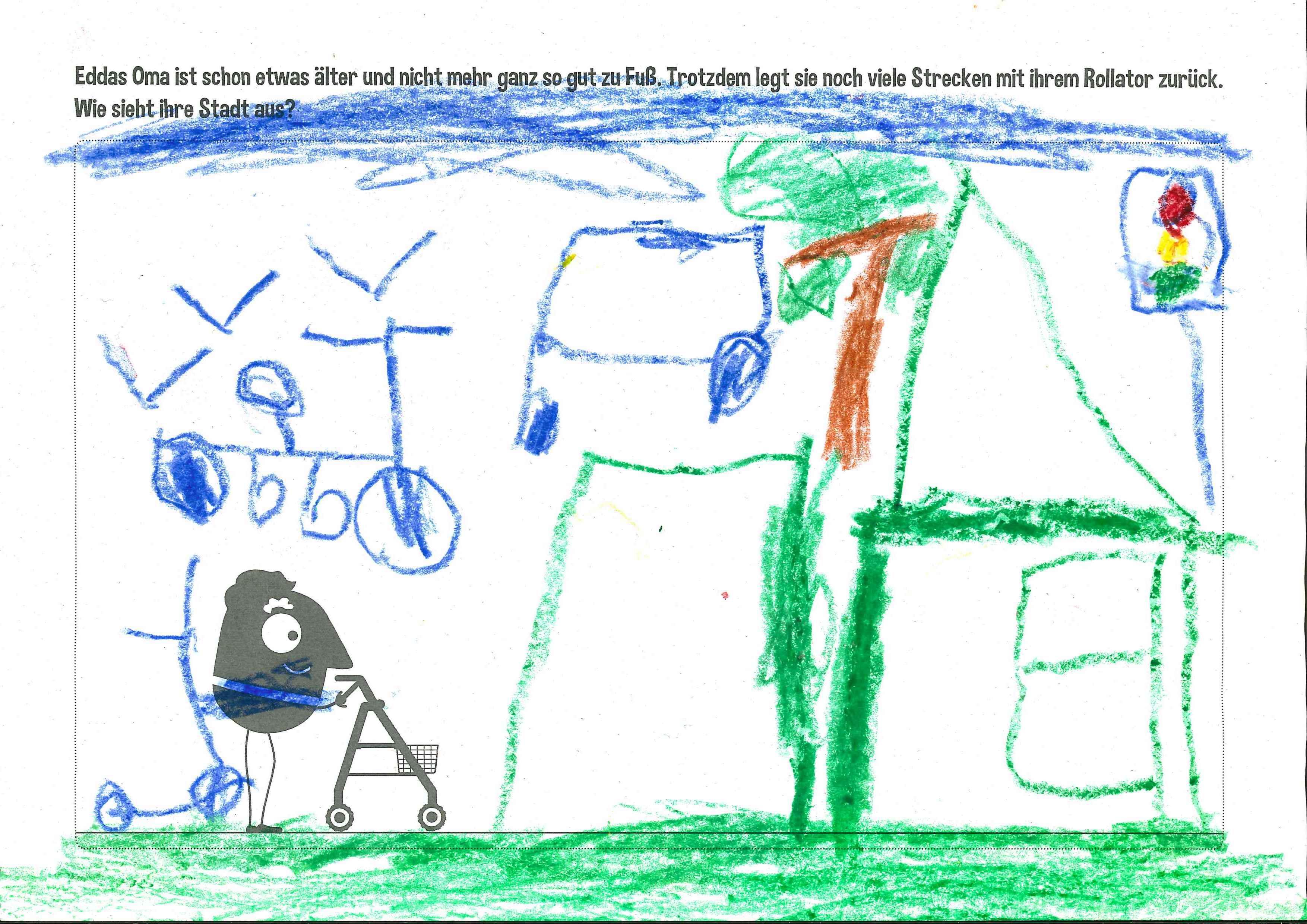 Fünfjähriges Kind nutzt EMW-Malvorlage und malt seine Traumstadt