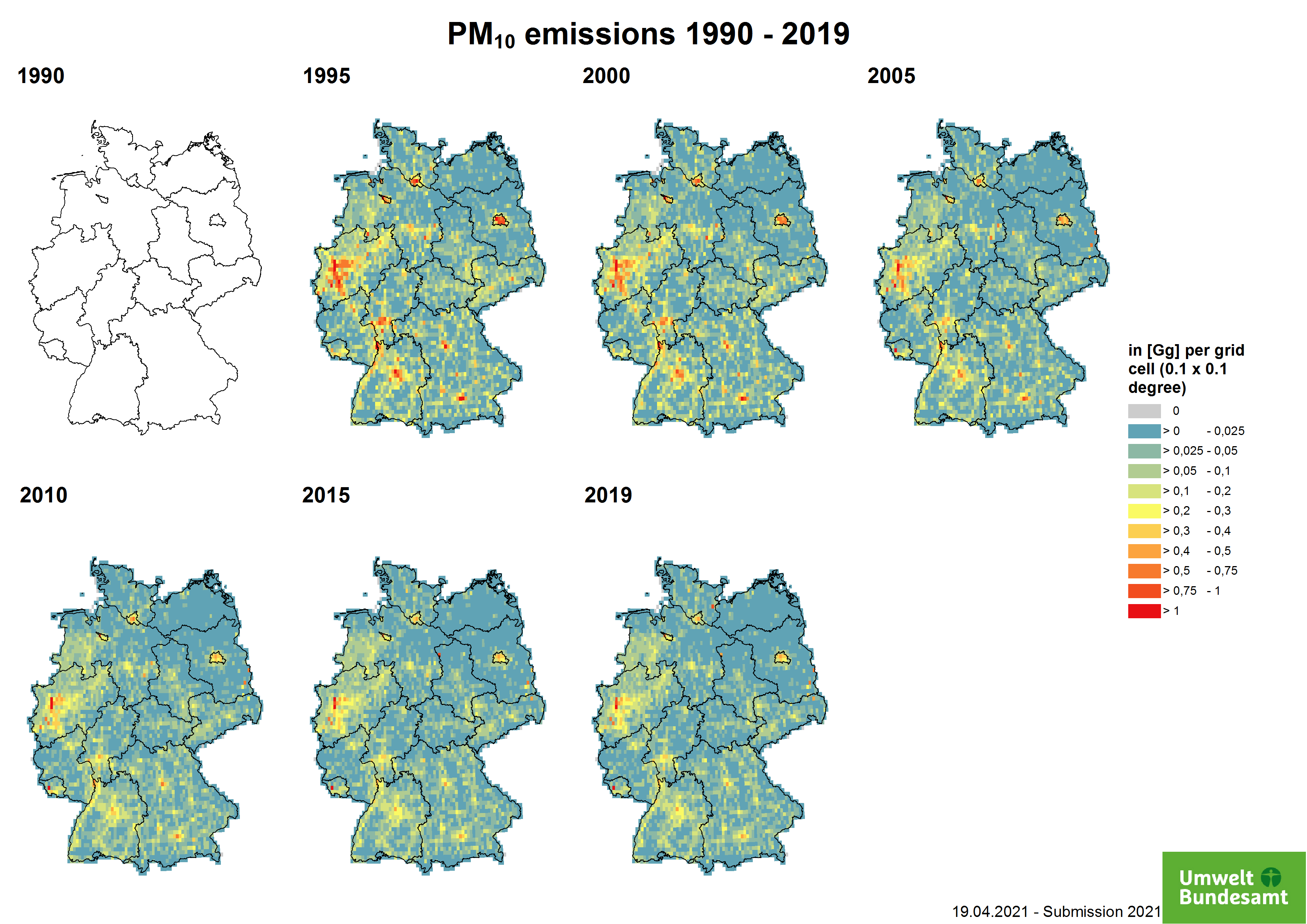 Deutschlandkarte Luftschadtstoffbelastung Staub und Feinstaub (PM10)
