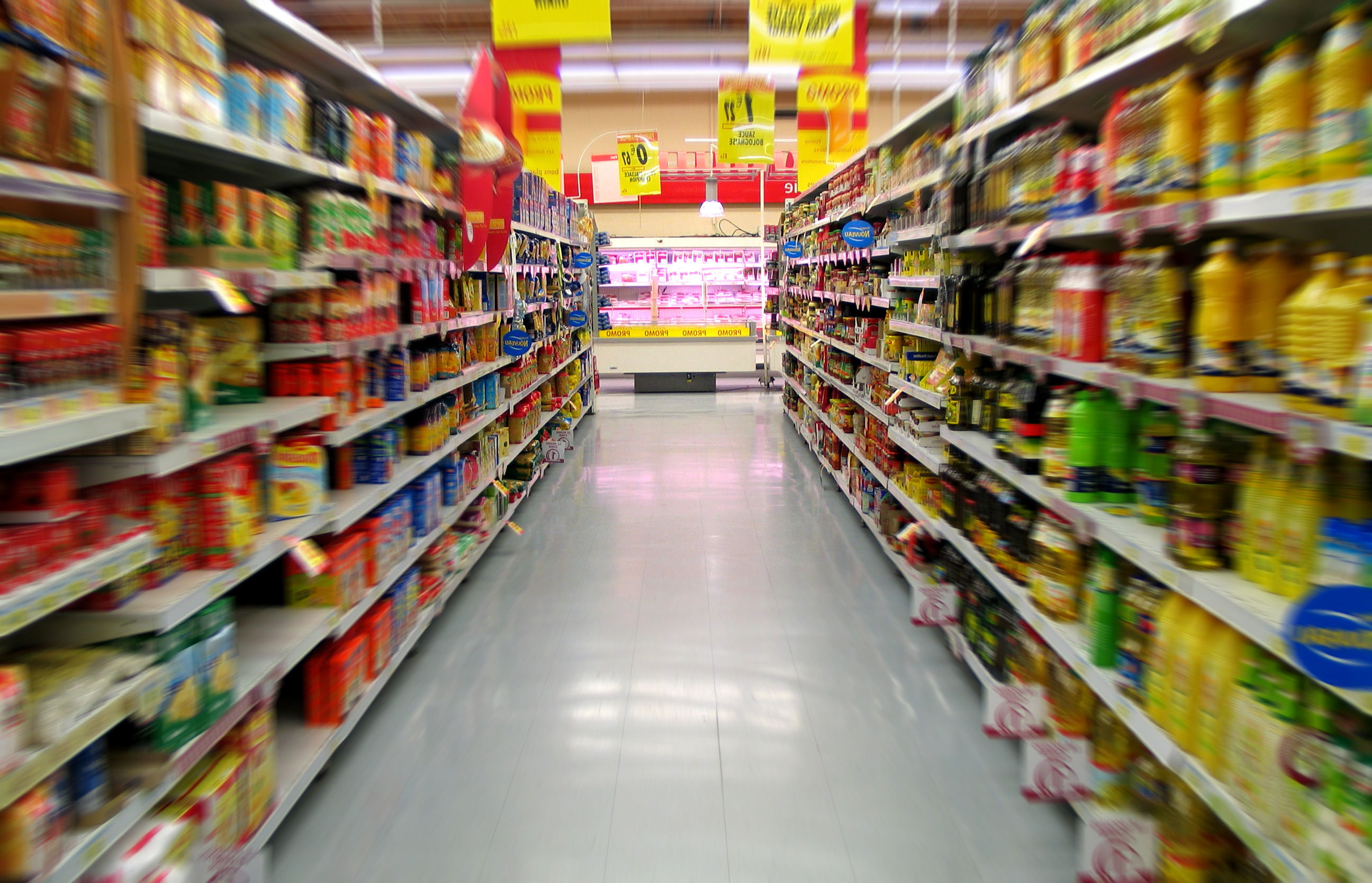 Shelves in a food supermarket