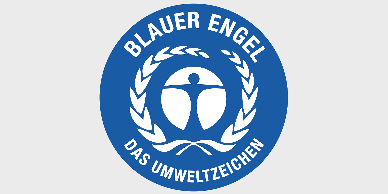 Das Umweltzeichen Blauer Engel mit einem stilisierten Menschen