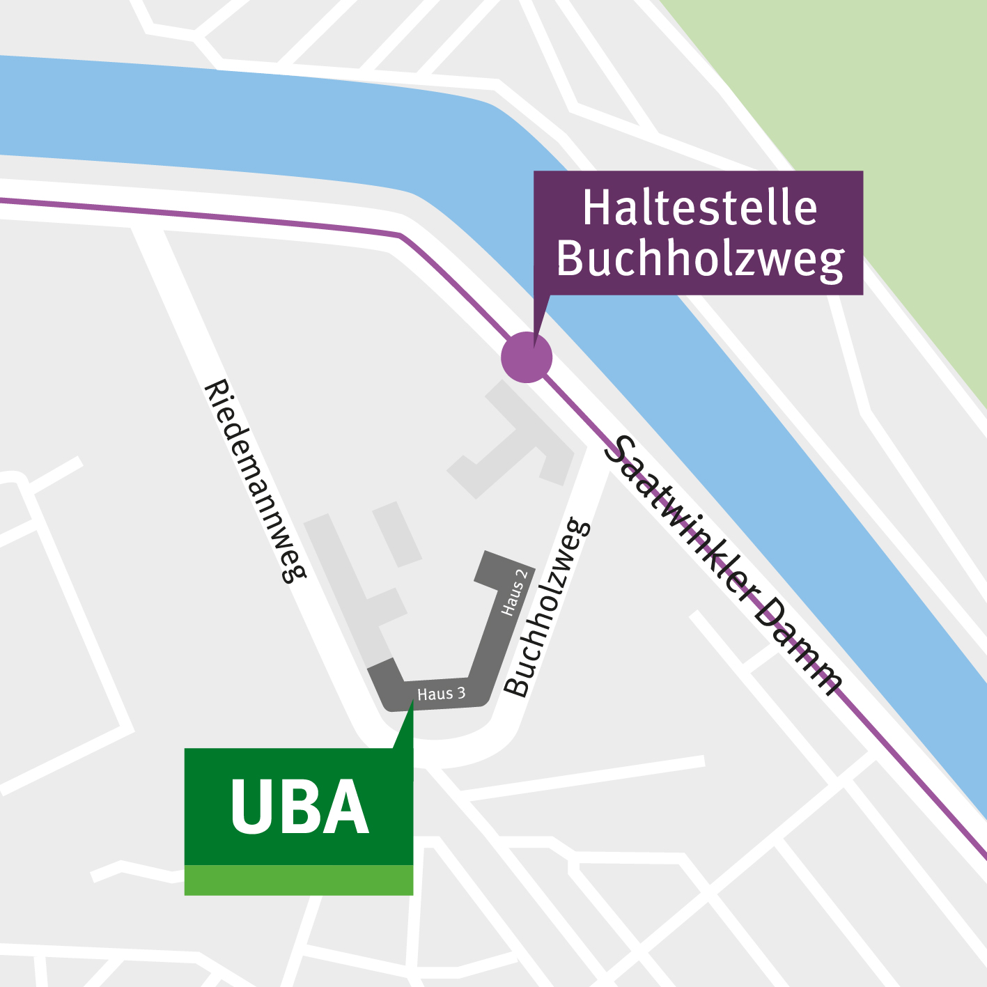 Der Kartenausschnitt zeigt die Lage des Gebäudes am Buchholzweg.