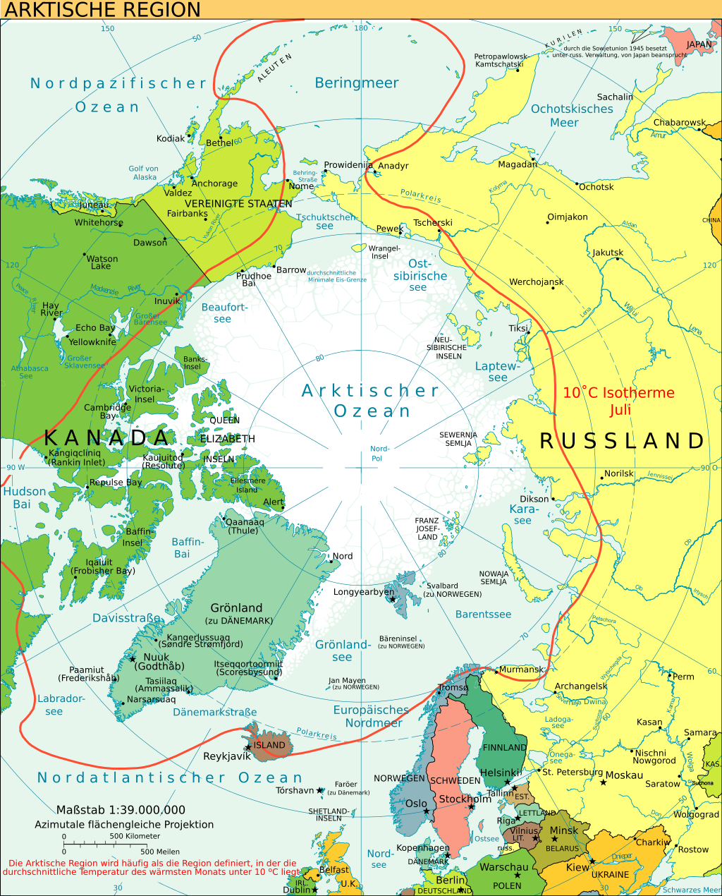 Politische Karte der Arktis
