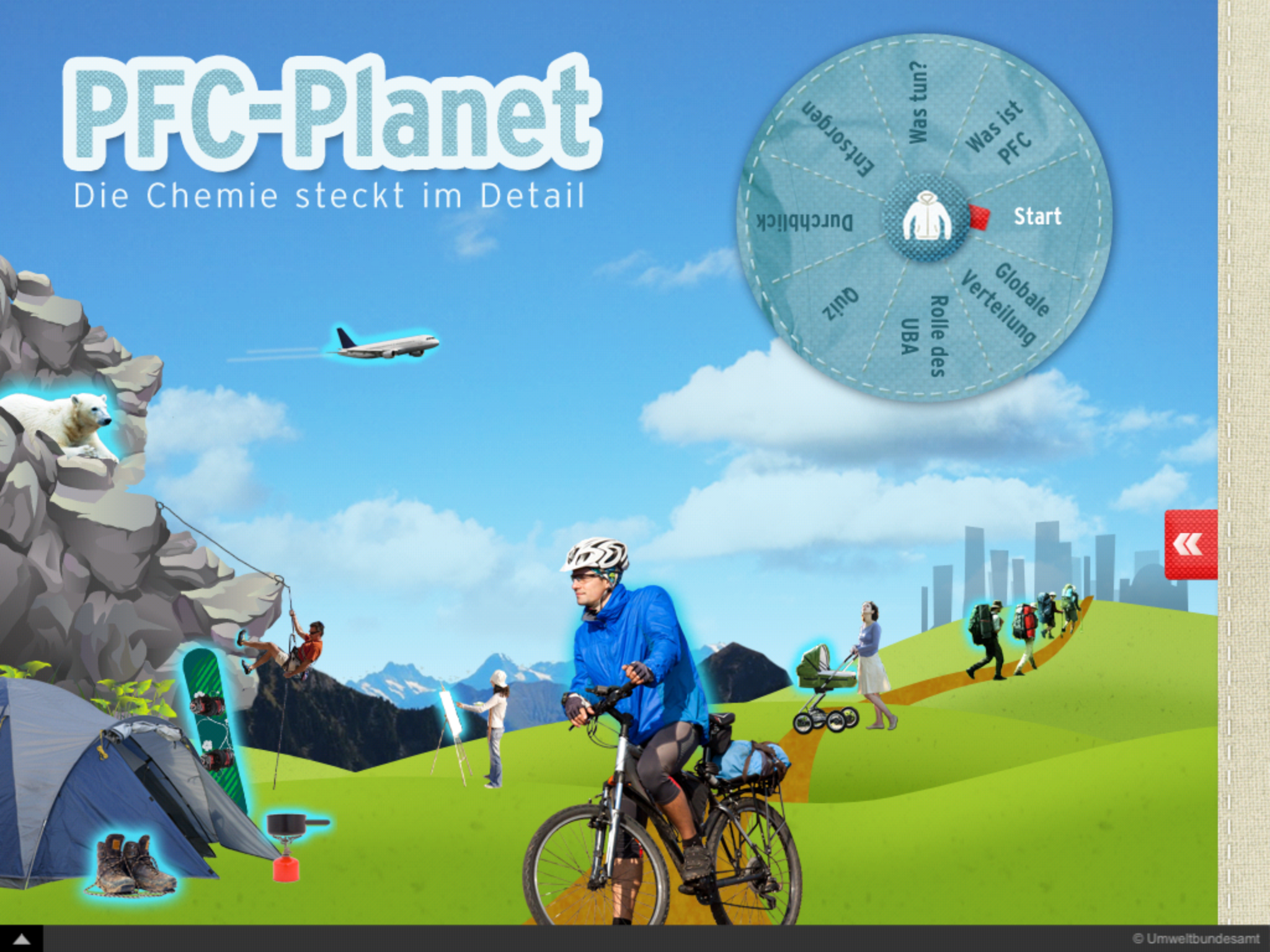 Startbildschirm der App „PFC-Planet“ des Umweltbundesamts