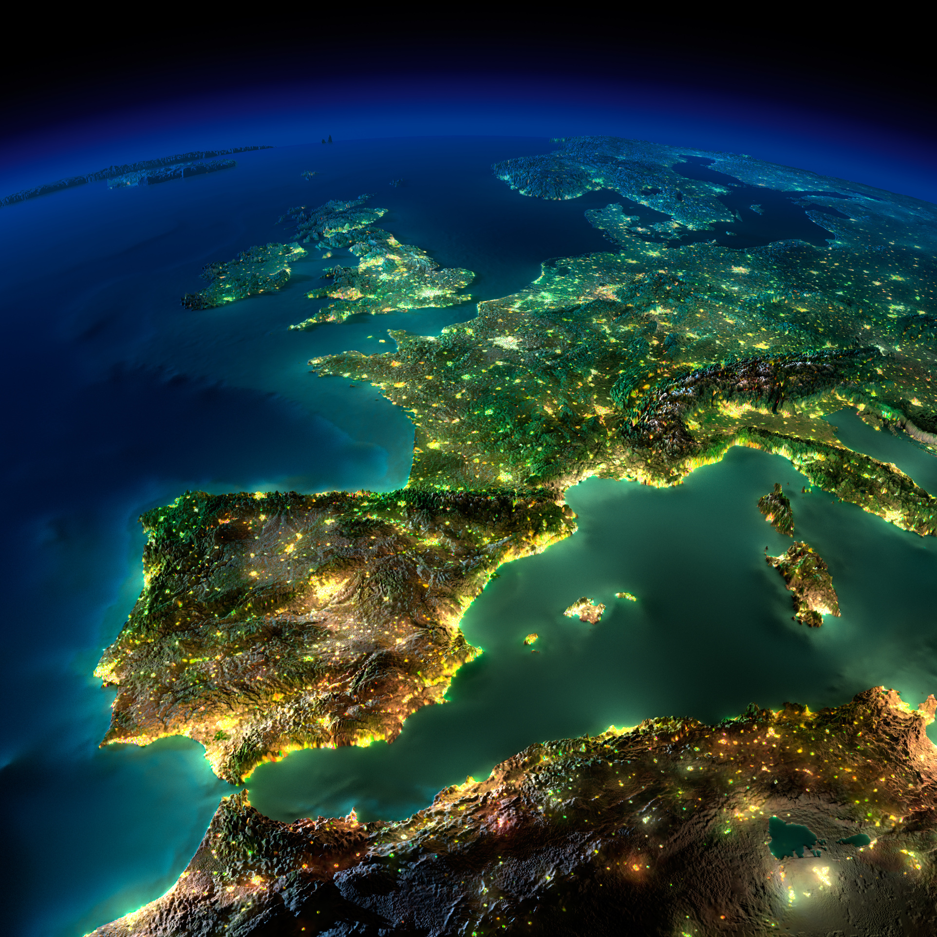 Europa bei Nacht vom Weltraum aus gesehen