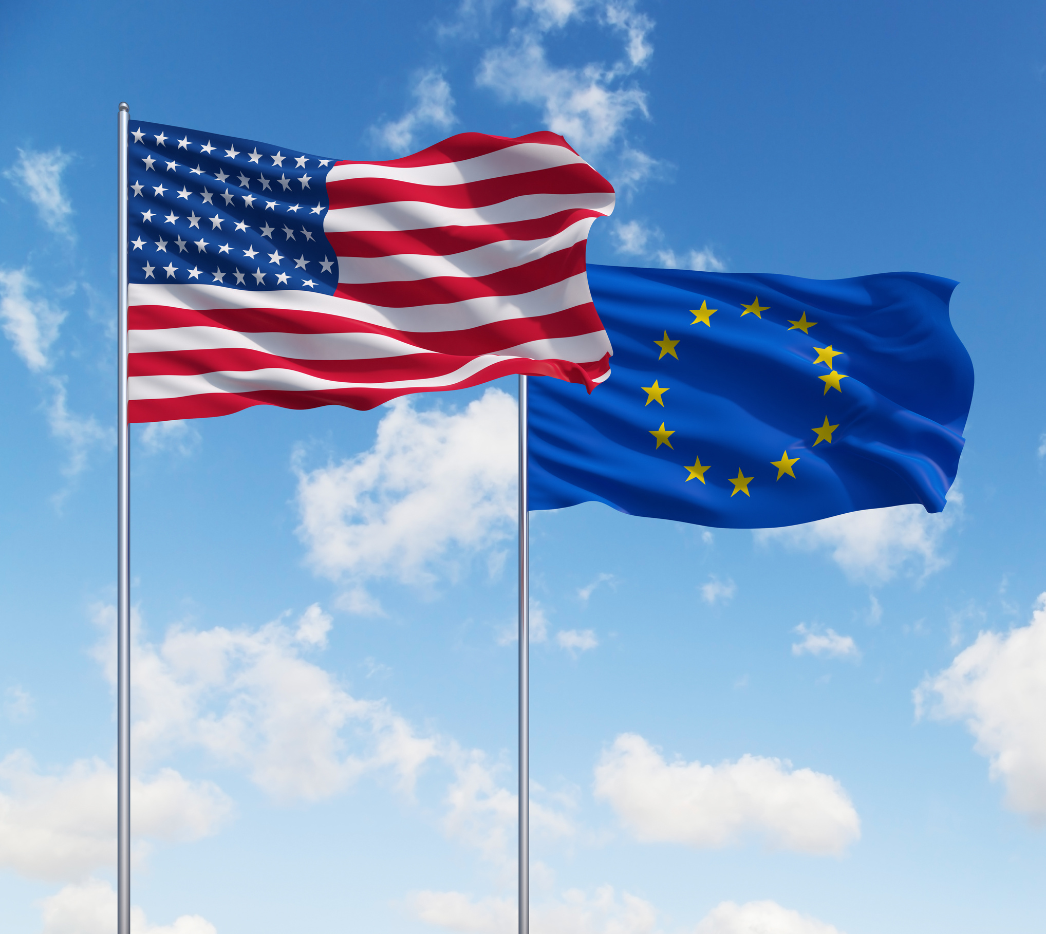 flag of the European Union and flag of the USA