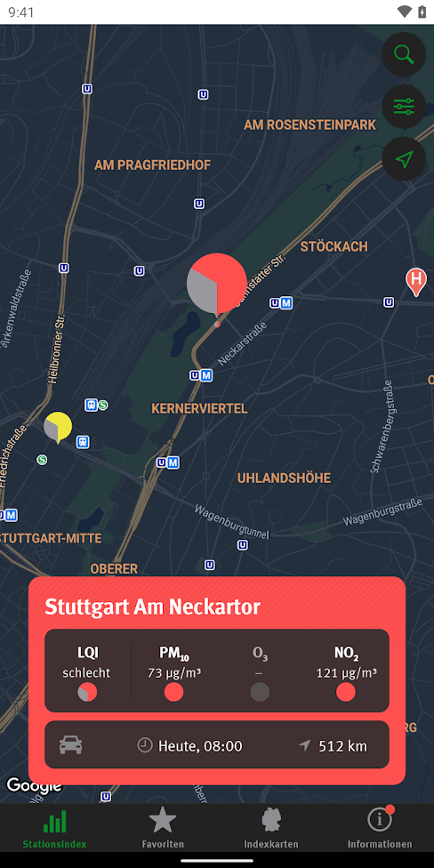 LuftApp - Stationsindex (dunkel)