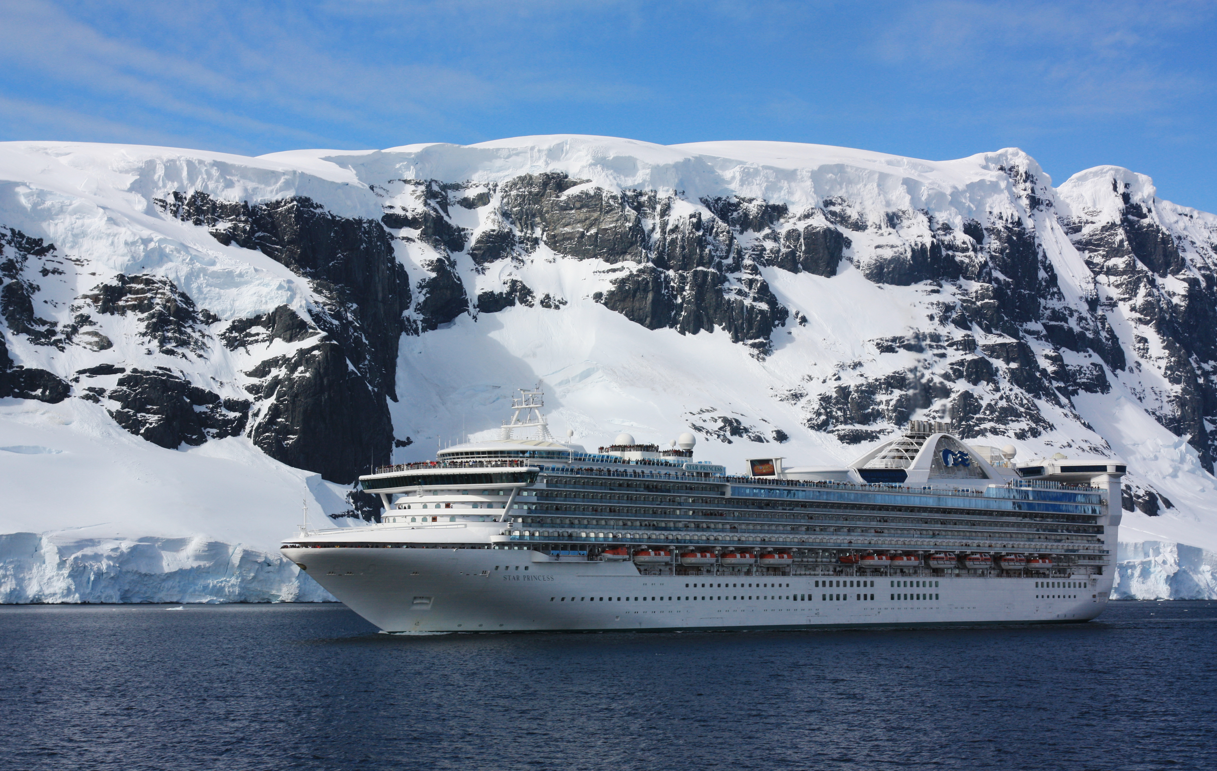 A cruise ship in the Antarctic