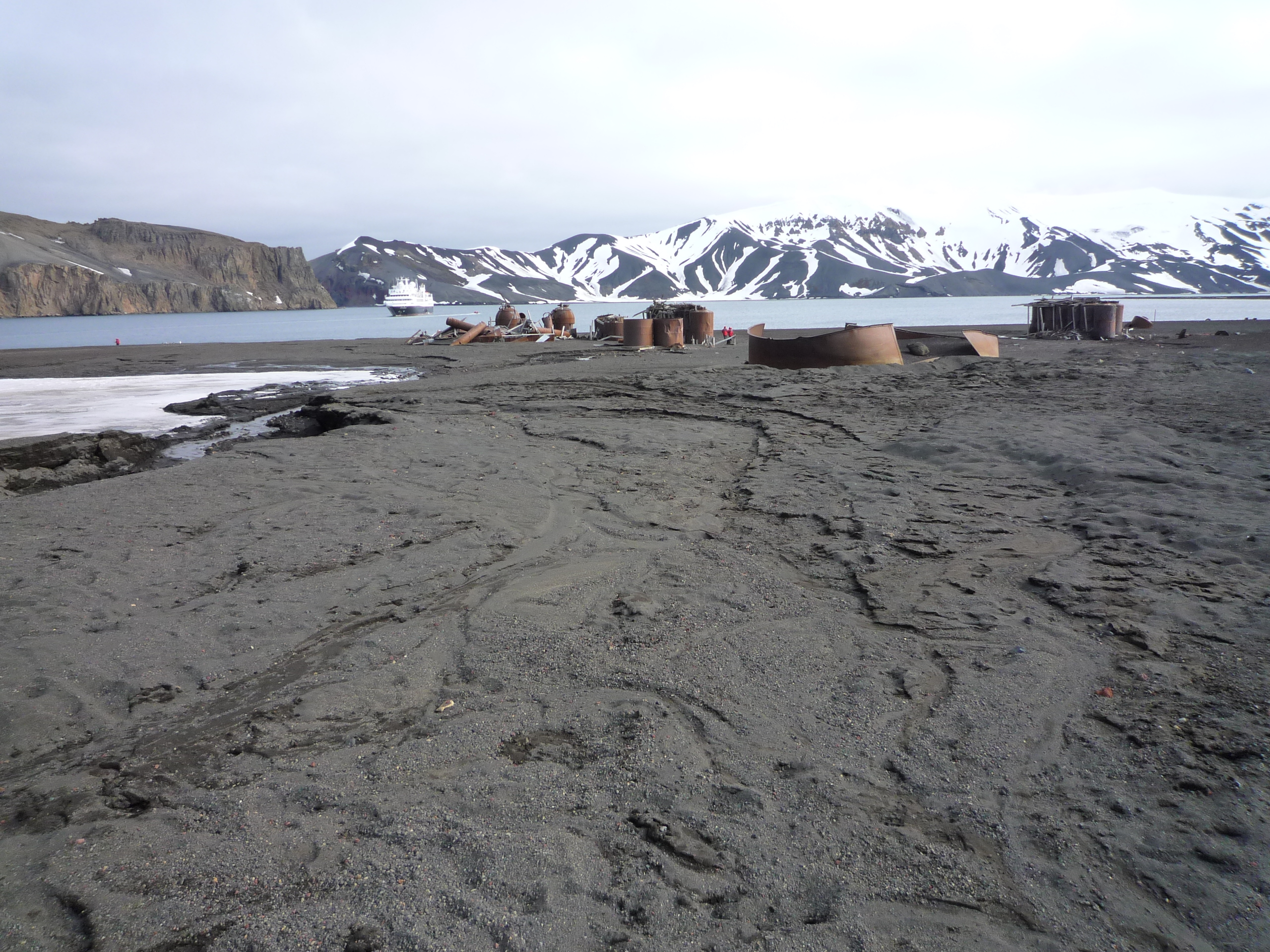 ship and old drums in the antarctic