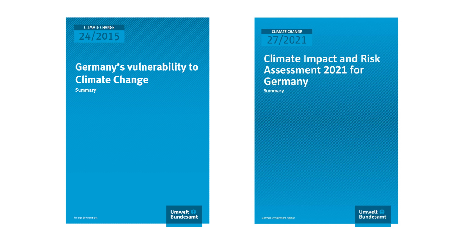 The title pages of the Vulnerability Analysis 2015 and KWRA 2021 by the Federal Environment Agency.