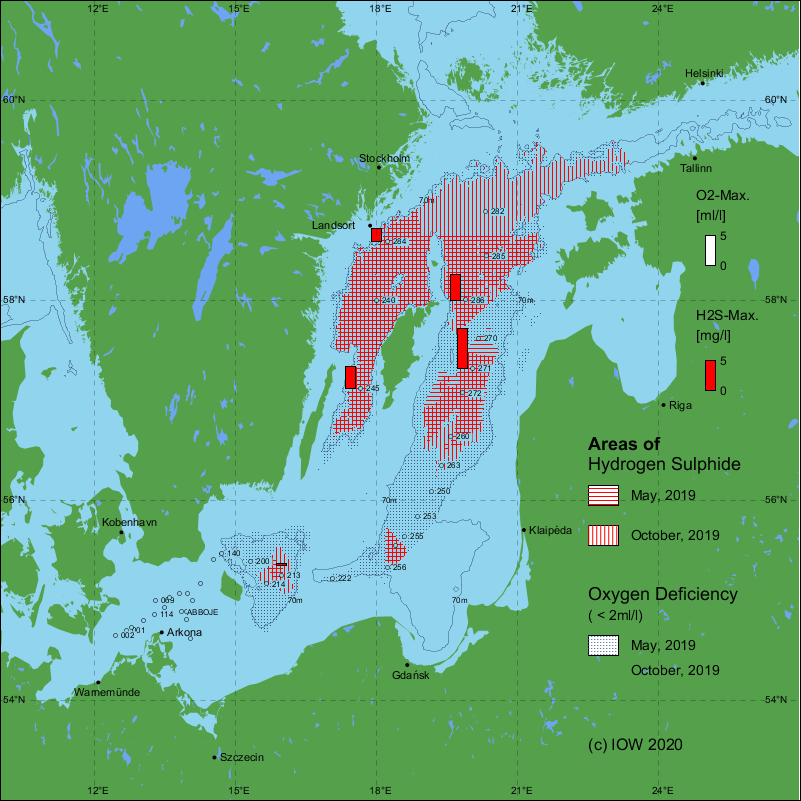 Sauerstoffarme und sauerstofffreie Gebiete in der Ostsee - 2019
