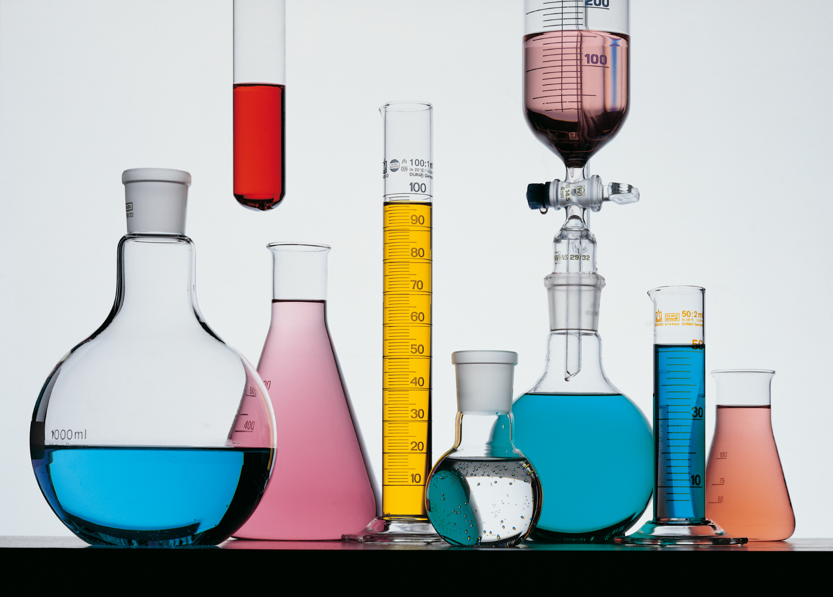 coloured liquids in flasks