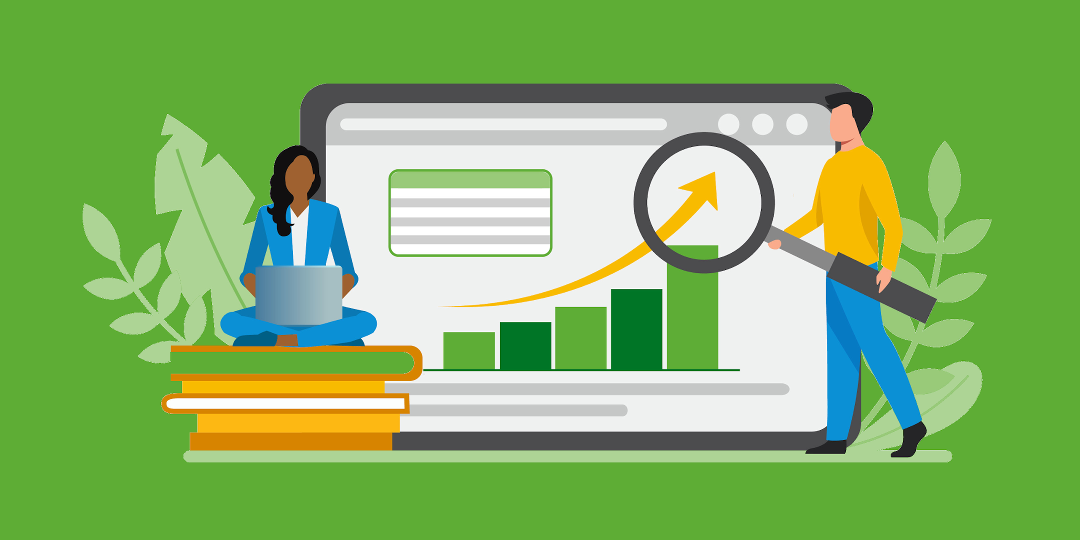 Einstiegskachel mit Diagramm und zwei Menschen.