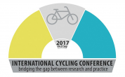 Das dreifarbige Logo der International Cycling Conference 2017 zeigt ein Fahrrad und darunter den Titel der Konferenz als Schriftzug