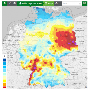 Screenshot zur Kartenanwendung "Heiße Tage und Tropennächte"