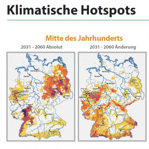 Deutschlandkarte mit eingezeichneten Klimahotspots