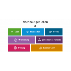 Screenshot der Website "Denkwerkstatt Konsum" mit Unterrubriken wie Geld oder Daumenregeln